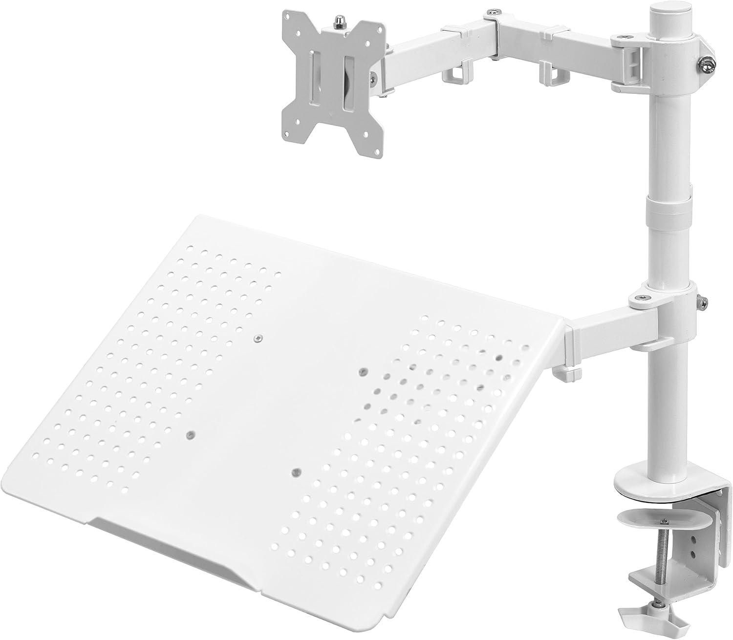 White Adjustable Laptop and Monitor Desk Mount with Steel Construction