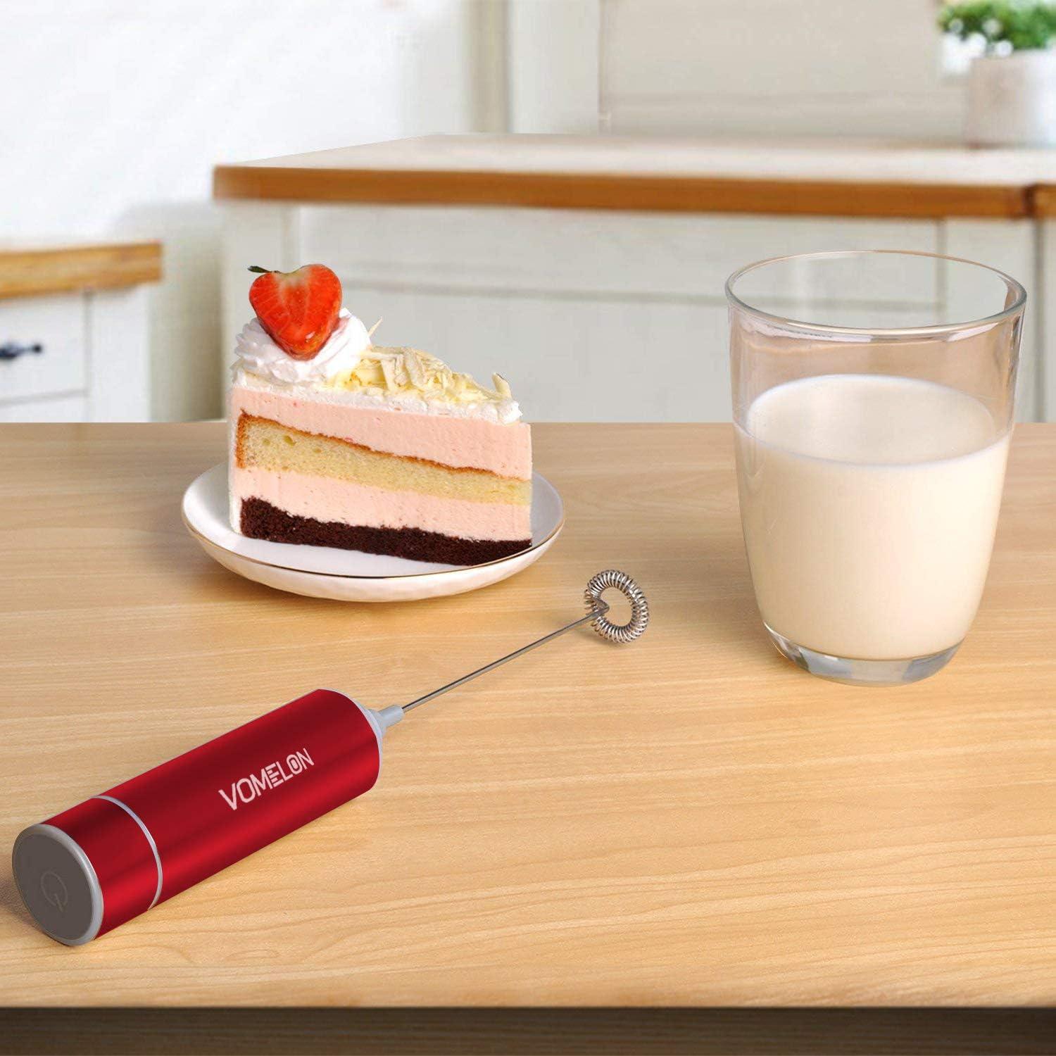 Milk Frother Handheld, Battery Operated Coffee Foamer Drink Mixer with 2 Stainless Steel Electric Whisks for Coffee, Latte, Cappuccino, Hot Chocolate, Protein， Batteries Included, Ruby Red