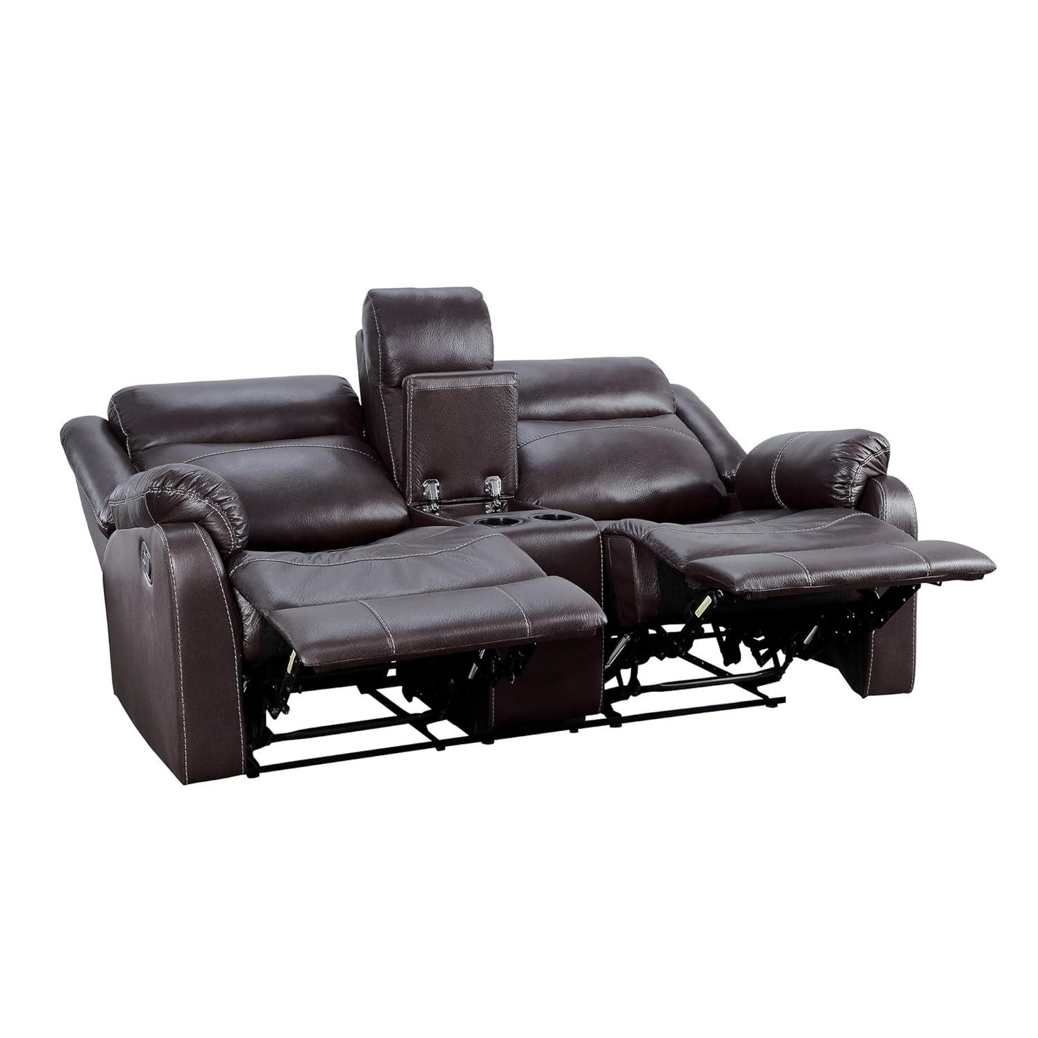 Lexicon Yerba Microfiber Double Reclining Loveseat with Console in Dark Brown