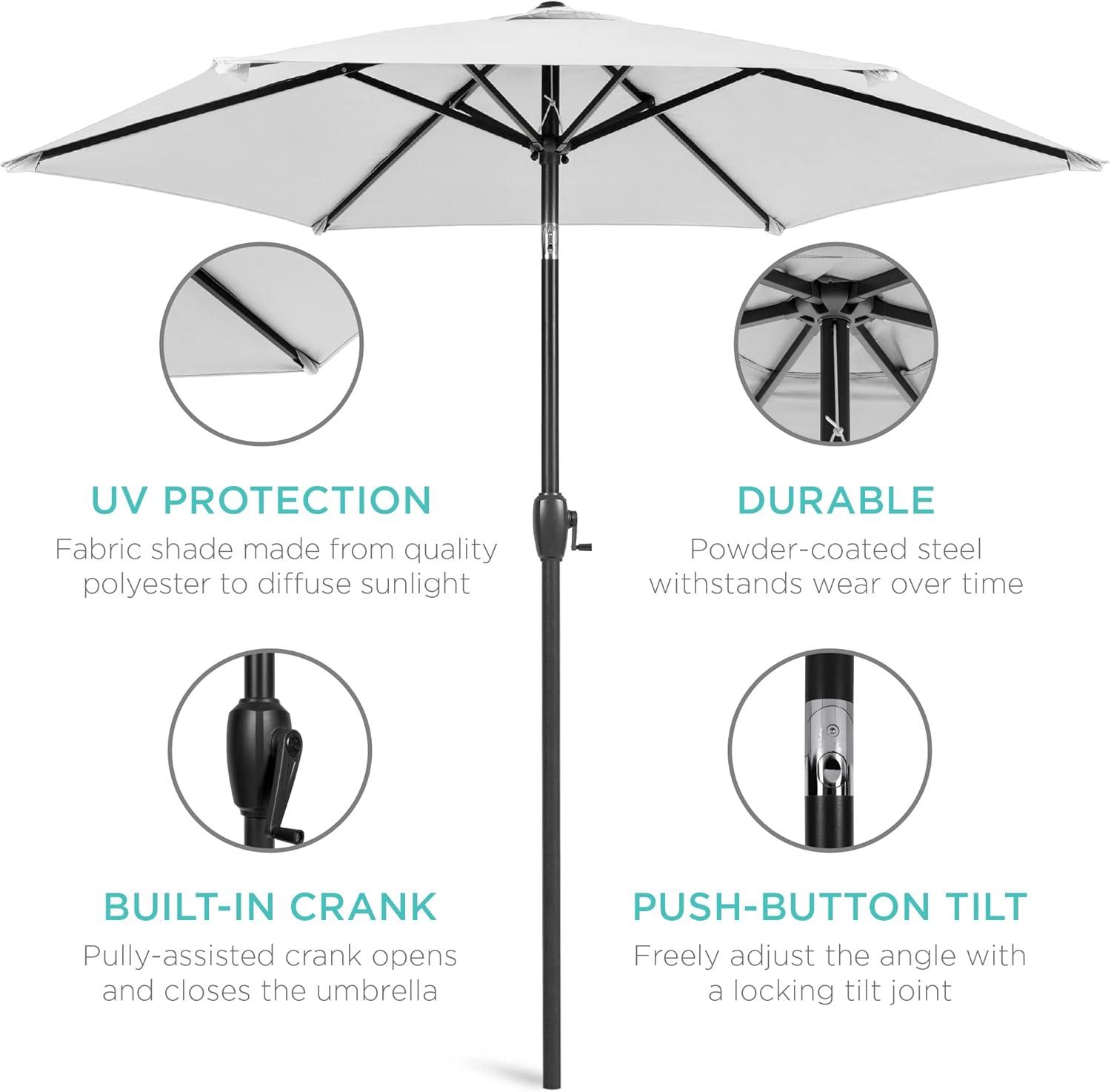 Best Choice Products 7.5ft Heavy-Duty Outdoor Market Patio Umbrella w/ Push Button Tilt, Easy Crank - Fog Gray