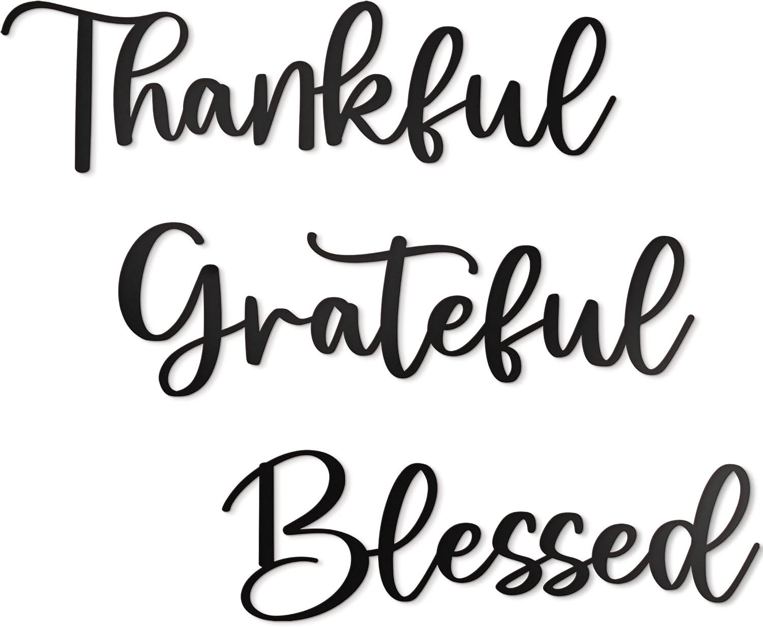 Vivegate Metal Wall Art Decor - 17.5'' x 15.5'' Thankful Grateful Blessed Signage, 3 Pieces, Black, Durable Sign for Home Decor