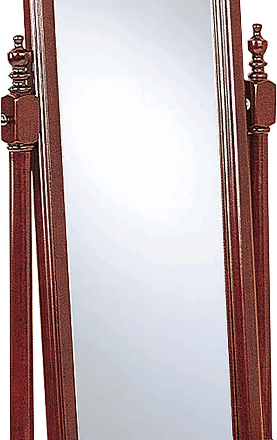 Standing Cheval Mirror with Wooden Frame Turned Posts Brown - Saltoro Sherpi