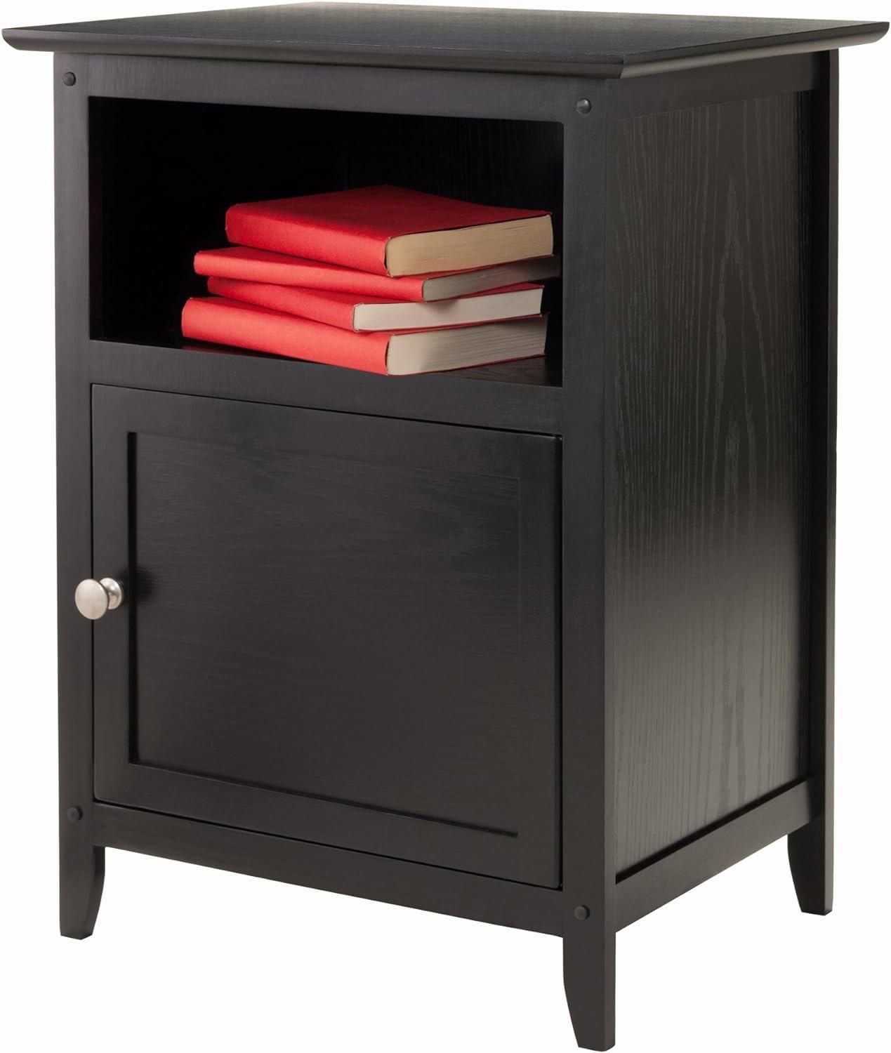 Winsome End Table - Black: Hardwood Frame, Wood Veneer Top, Living Room Accent Table with Shelf