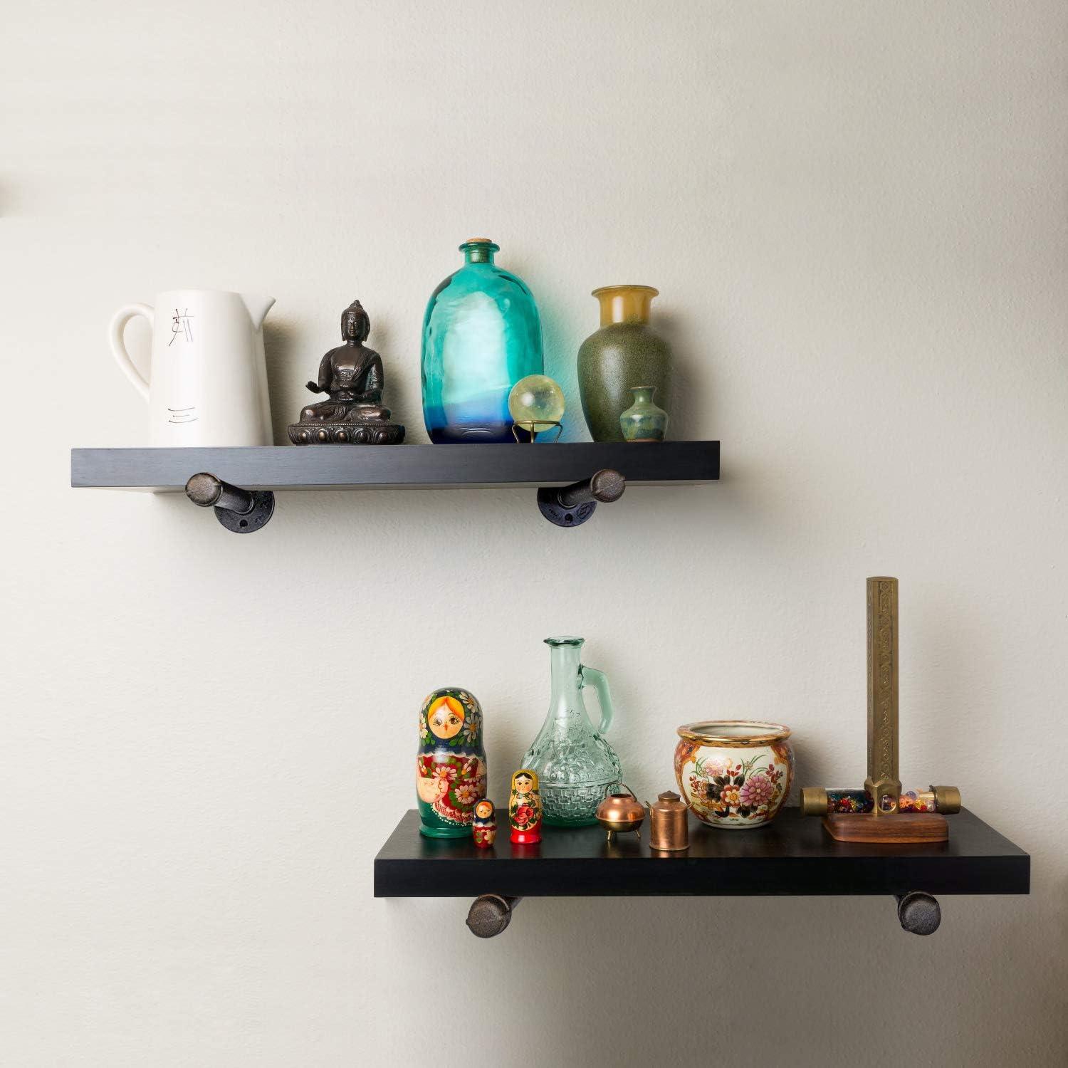 1/2" Industrial Black Iron Pipe Shelf Brackets, Rustic Wall Mounted DIY Shelving Brackets Hanging Custom Pipe Brackets for Floating Shelves (4, 6")