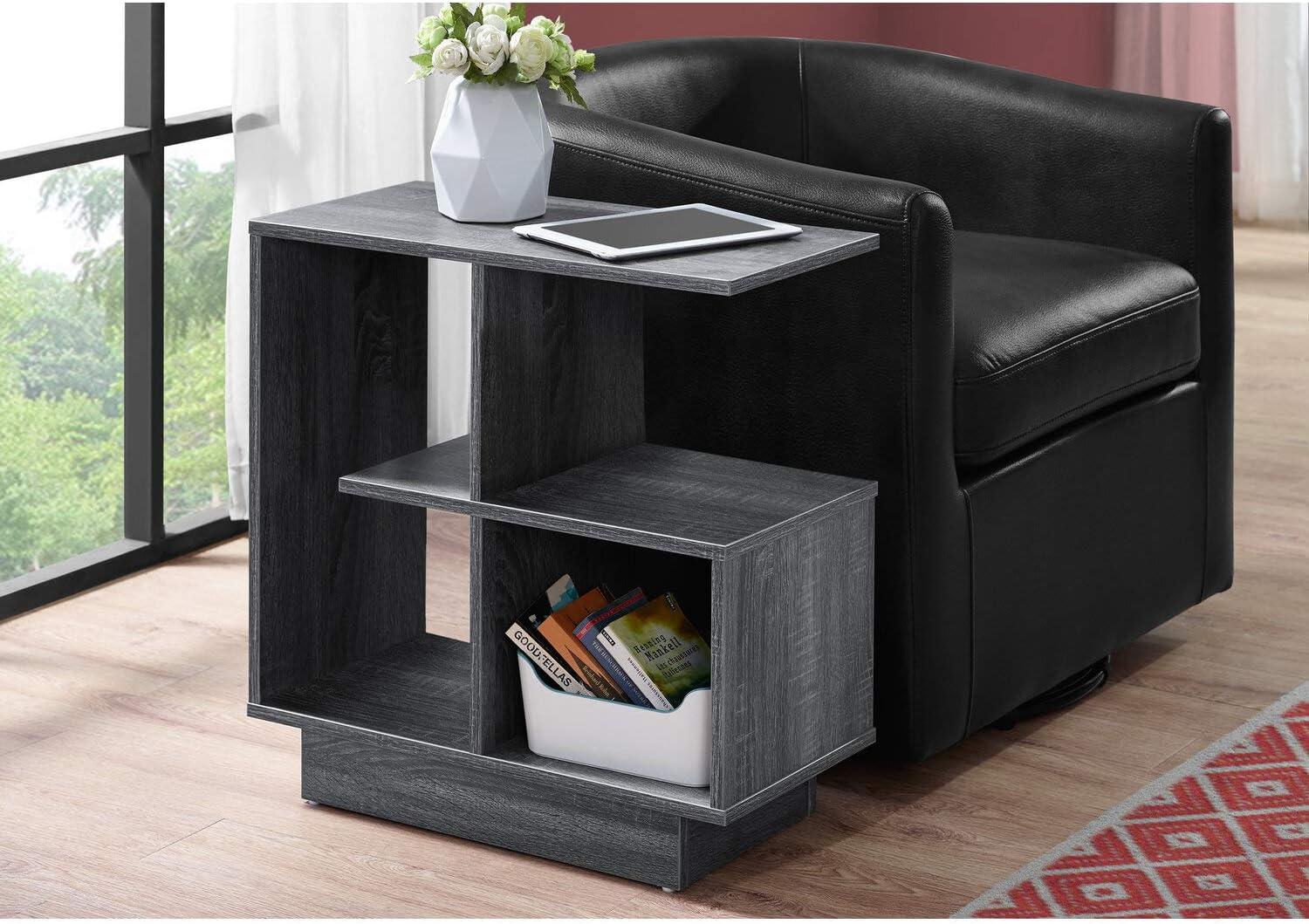 Elegant Grey Modern Wood Accent Table with Storage Shelves