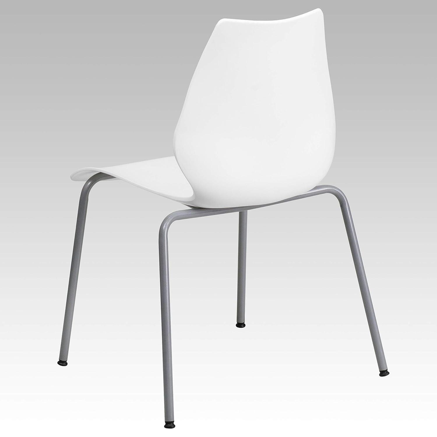 Flash Furniture Hercules Series Modern Plastic Stacking Event/Waiting Room Chairs, Ergonomic Lobby Chairs with Contoured Seats, Set of 5, White/Silver