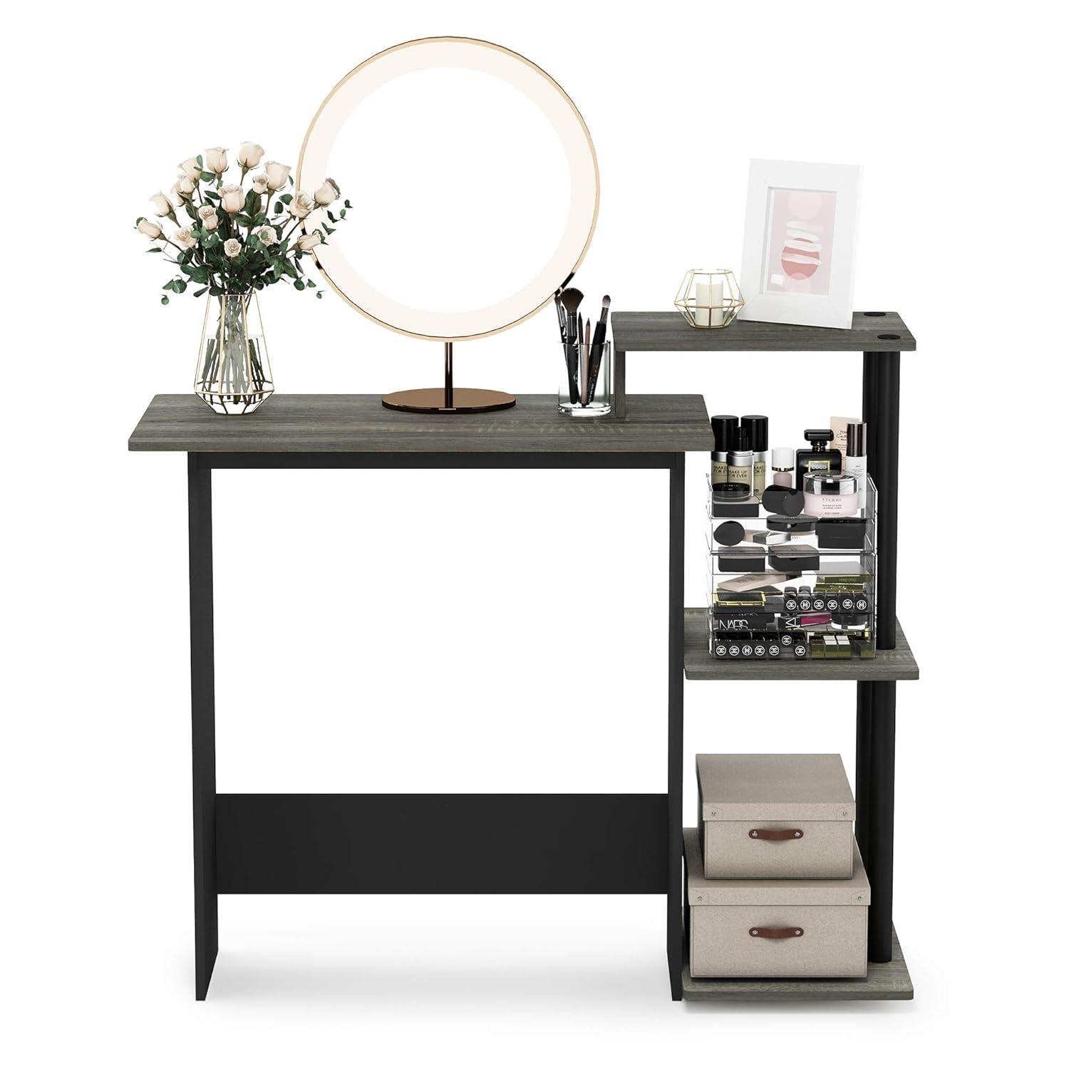 Furinno Modern Computer Desk Home Office Writing Study Laptop Table Workstation with CPU Stand & Open Storage Bookshelf,Oak Grey/Black