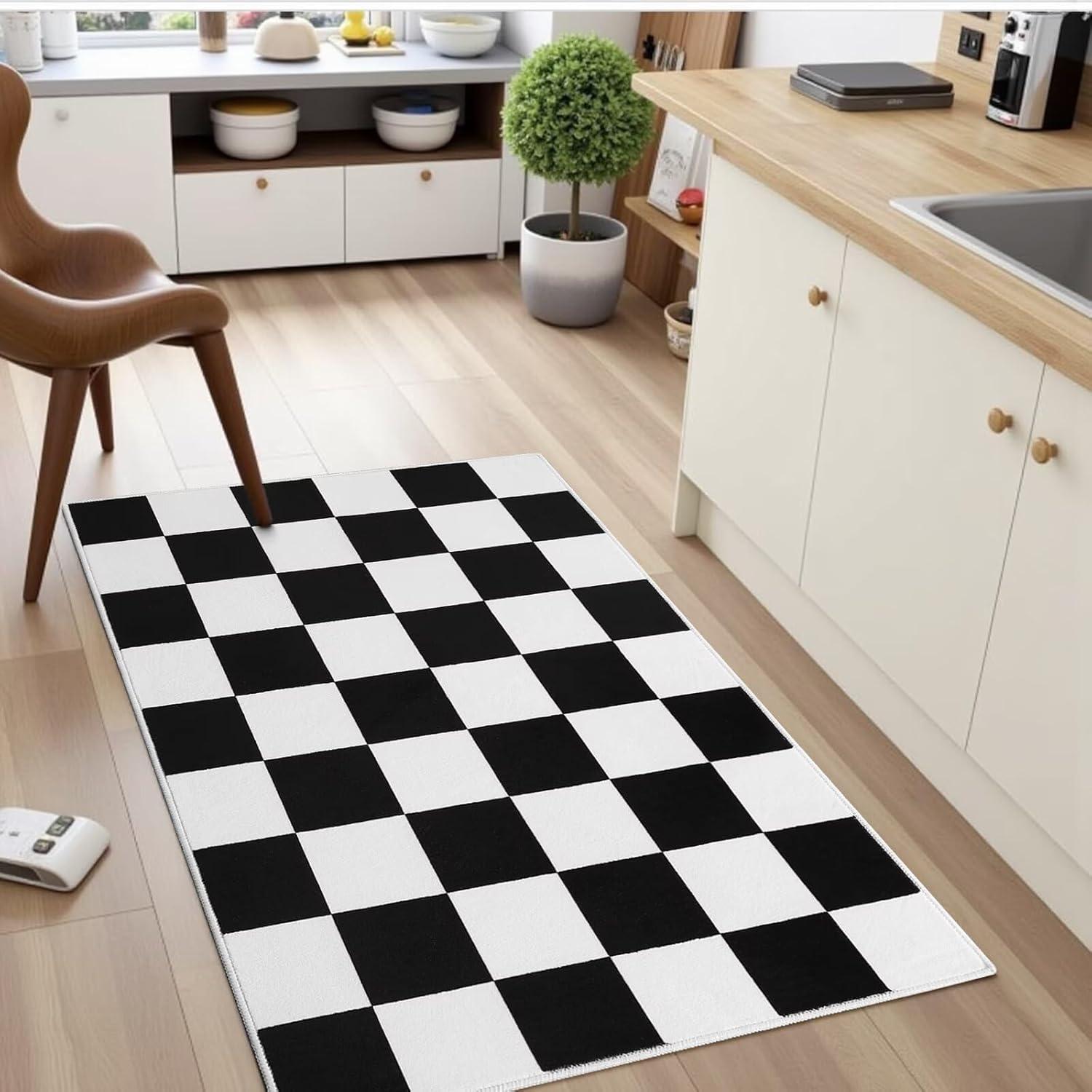 Luxe Weavers Checkered Black and White Geometric 8x10 Area Rug