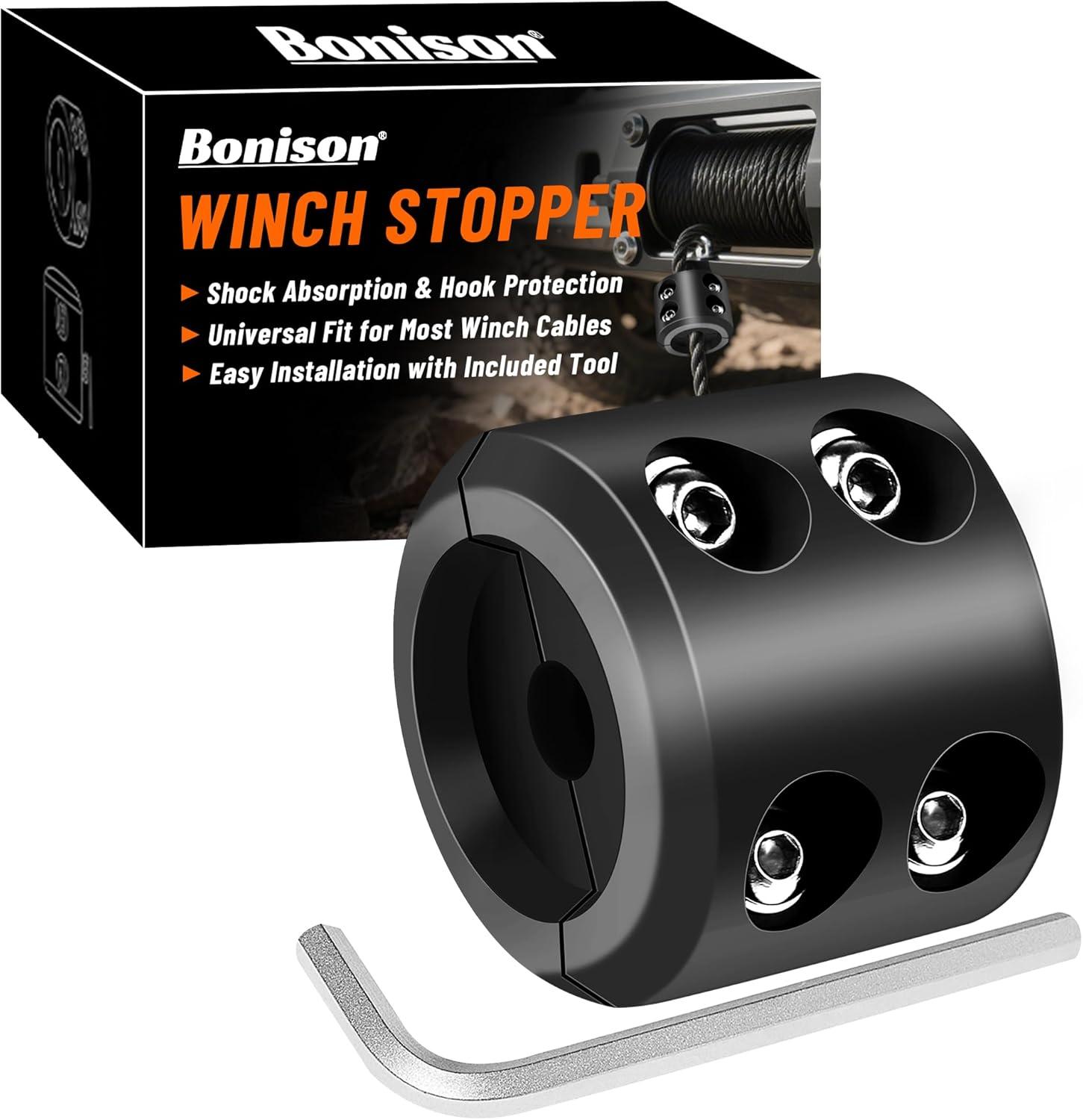 ATV UTV Winch Stopper Rubber Heavy Duty Cable Line Saver Waterproof Synthetic Rope Hook Allen Wrench Protect Hawse and Fairleads Quick Installation