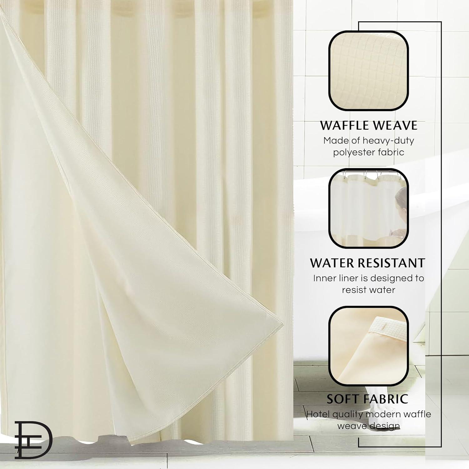 Dainty Home Complete Shower Curtain With Detachable Liner - Ivory