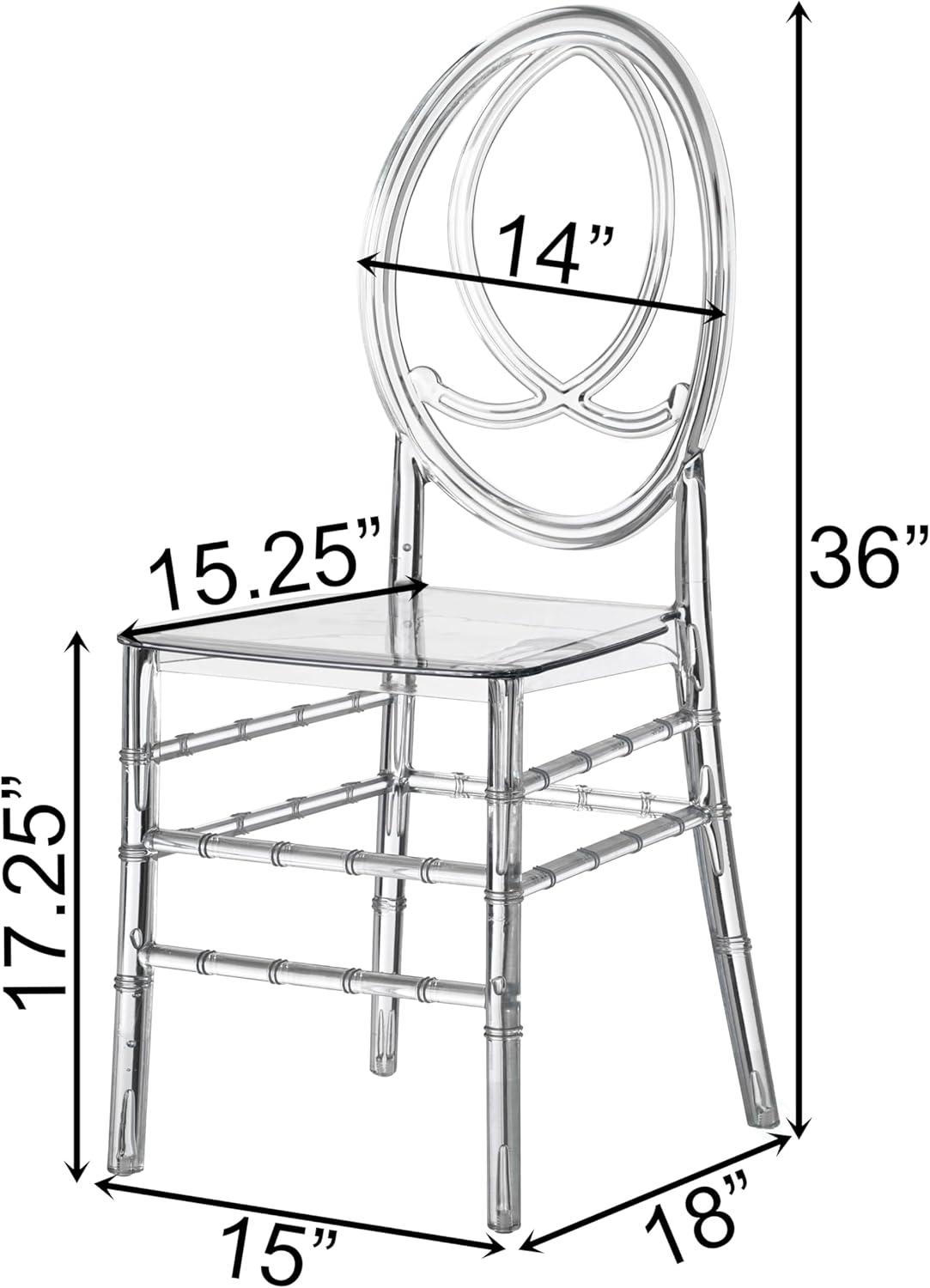 Fabulaxe Modern Acrylic Phoenix Dining Chair, Stackable Transparent Party Chair, Crystal Clear Acrylic Chair for Events and Weddings, Single