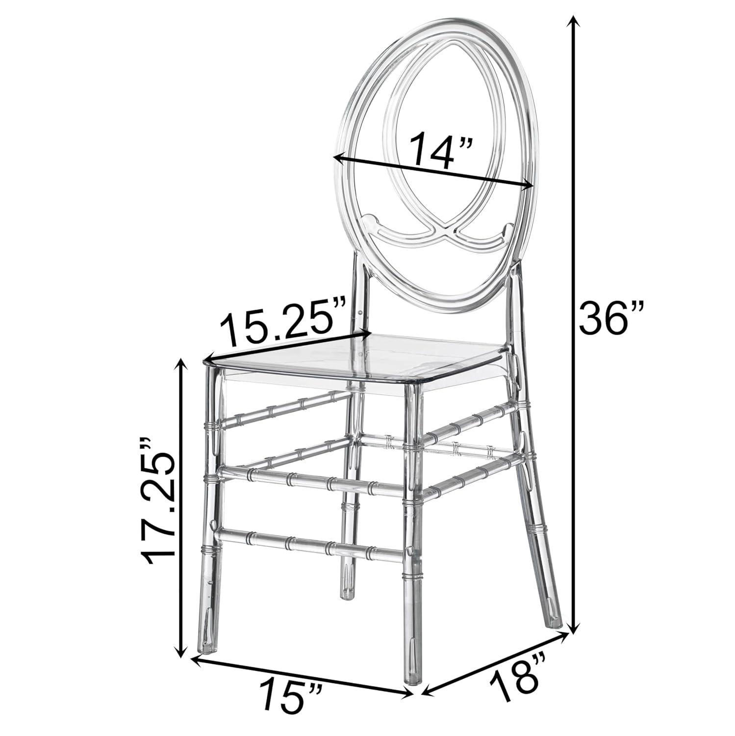 Fabulaxe Modern Acrylic Phoenix Dining Chair, Stackable Transparent Party Chair, Crystal Clear Acrylic Chair for Events and Weddings, Single