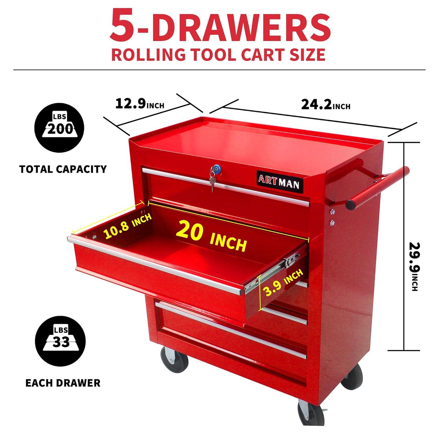 Yesurprise 12.99'' W 5 -Drawer Steel Job Site Storage with Wheels