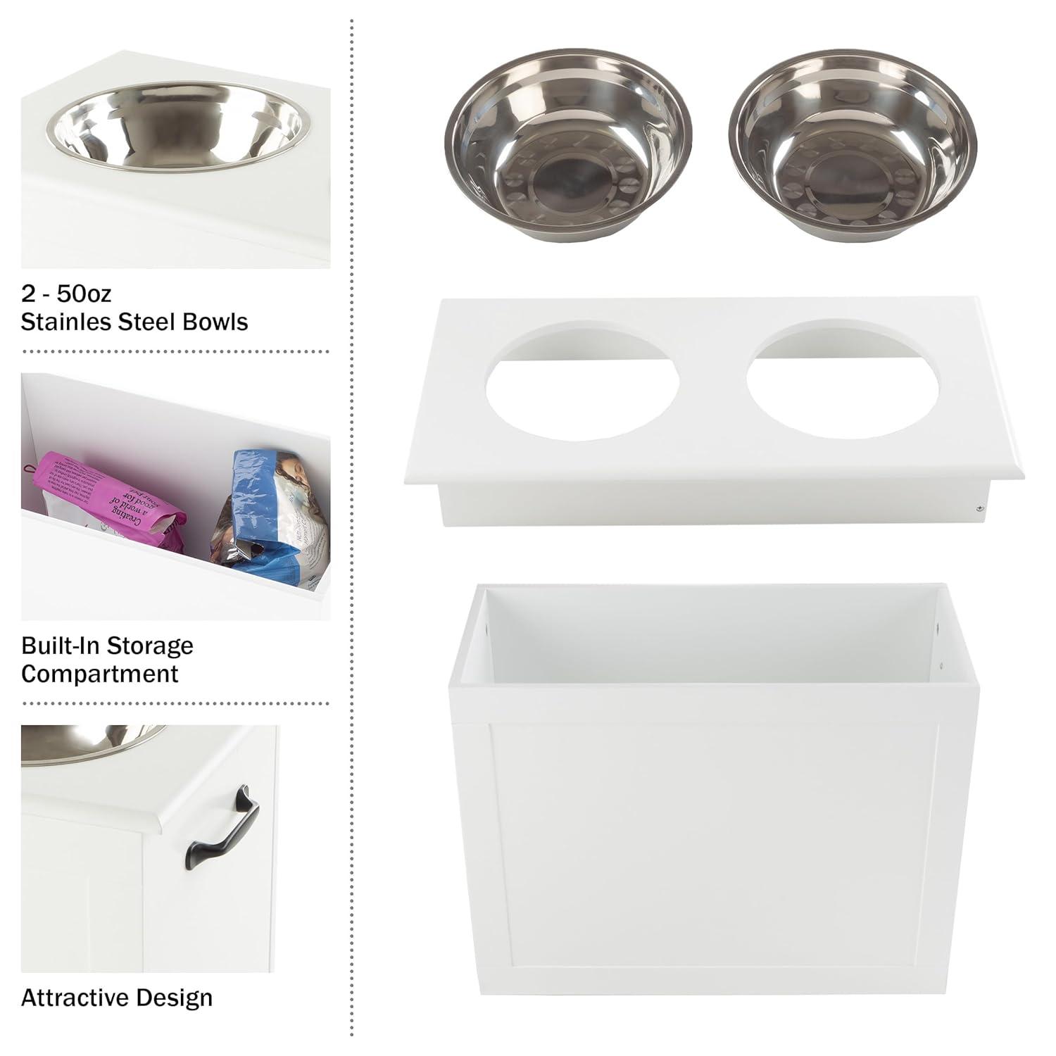 Petmaker PETMAKER Elevated Dog Bowls with Storage, White