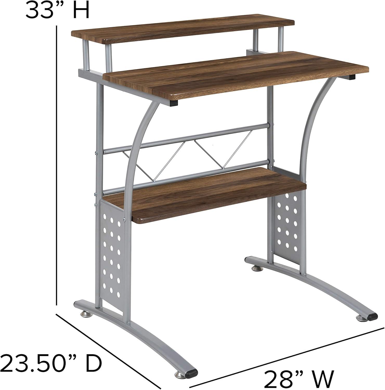 Flash Furniture Clifton Rustic Walnut Computer Desk with Top and Lower Storage Shelves