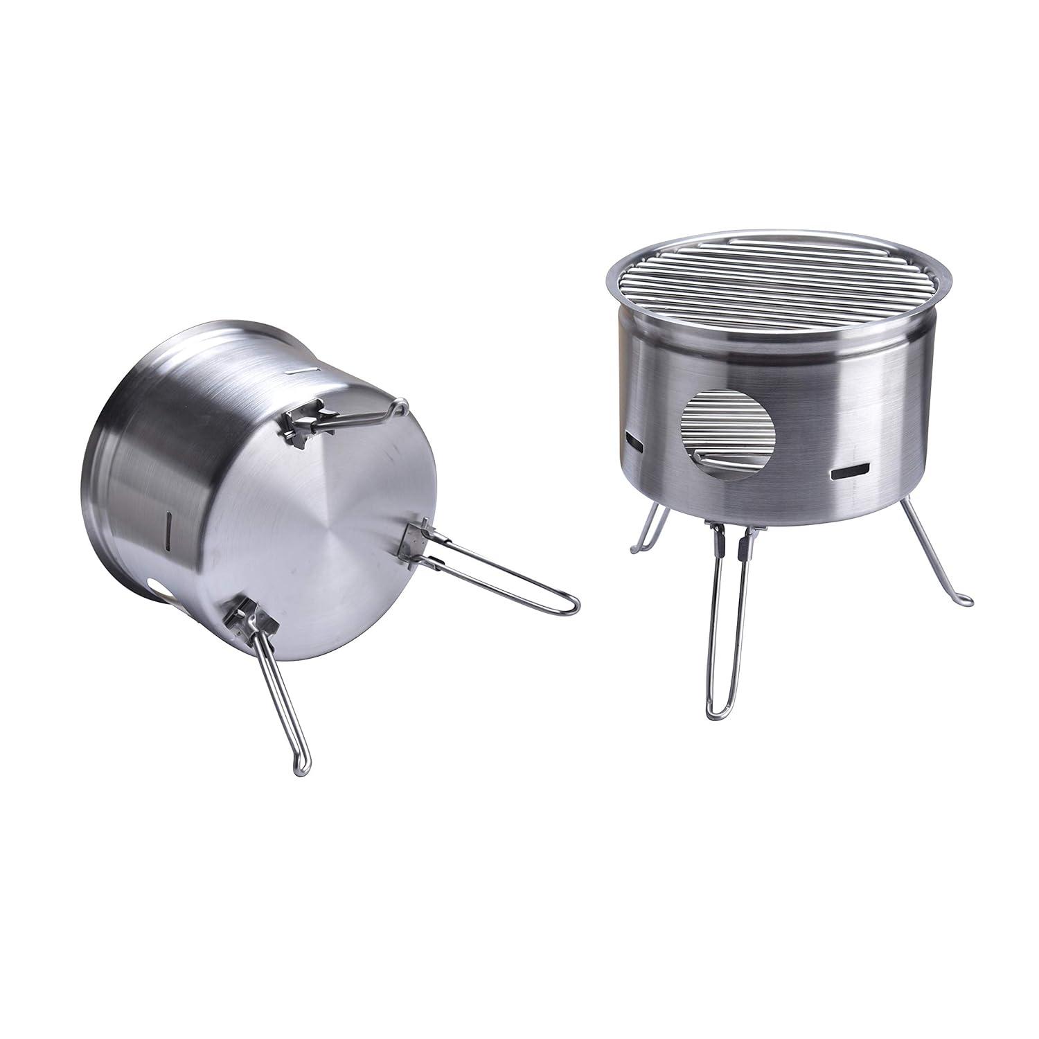 ARC USA BQ2026, Easy Carry Stainless Steel Camping Stove Backing Stove Portable Wood Burning Stoves for Picnic BBQ Camp Hiking with Grid