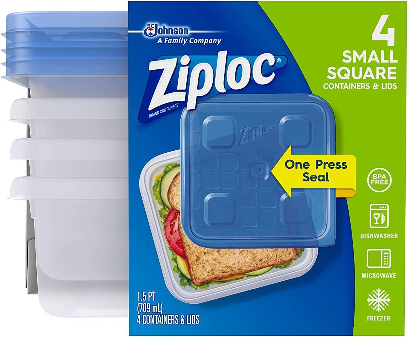 Ziploc® Brand, Food Storage Containers with Lids, Smart Snap Technology, Square, 4 ct