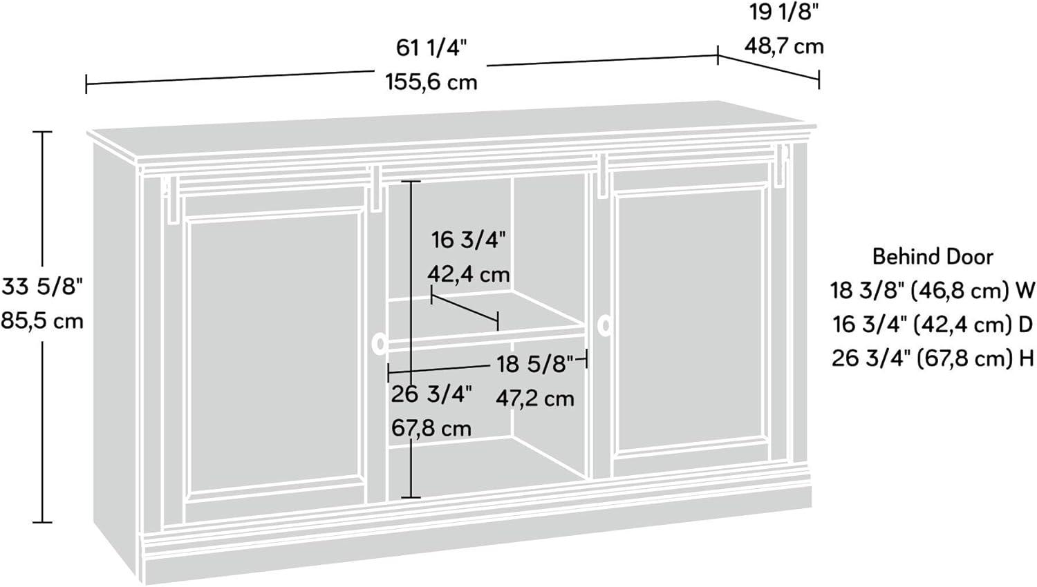 Sauder Barrister Lane Sliding Door TV Stand for TVs up to 60" White Plank: Mid-Century Modern Entertainment Center with Storage