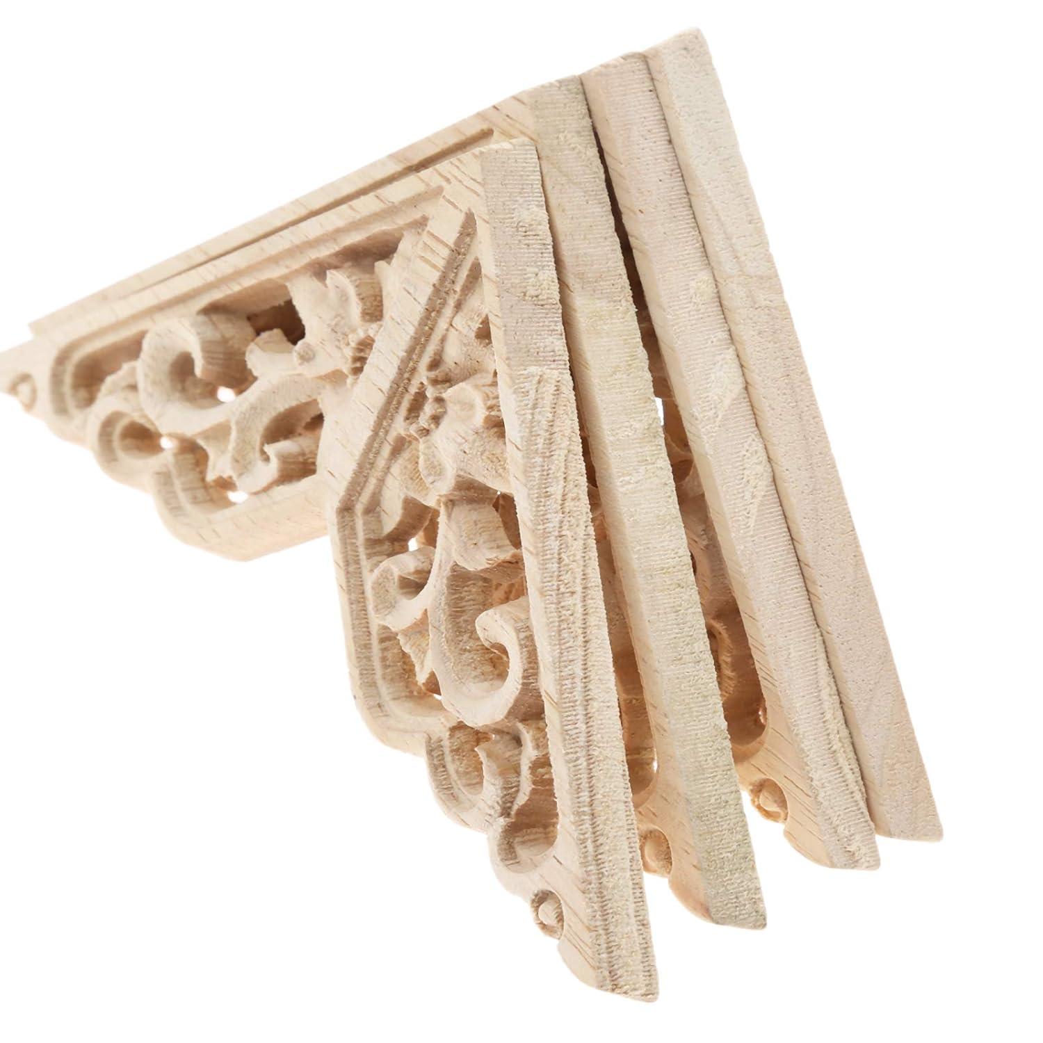 MUXSAM Wooden Decorative Appliques Onlays, 4-Pack Unpainted Wood Caravings Decals Inlays Overlays Corners Decor for Cabinet Dresser Cupboard Mirrors Walls Doors DIY Craft Project, 15x15cm/5.91"x5.91"
