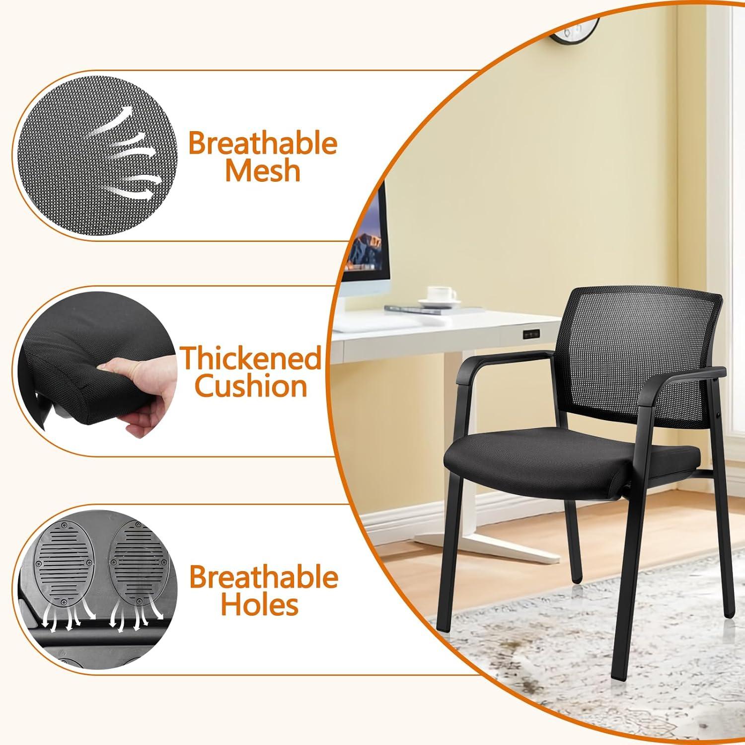 Clatina CLATINA Mesh Back Stacking Upholstered Side Arm Guest Chair For Waiting Conference Room