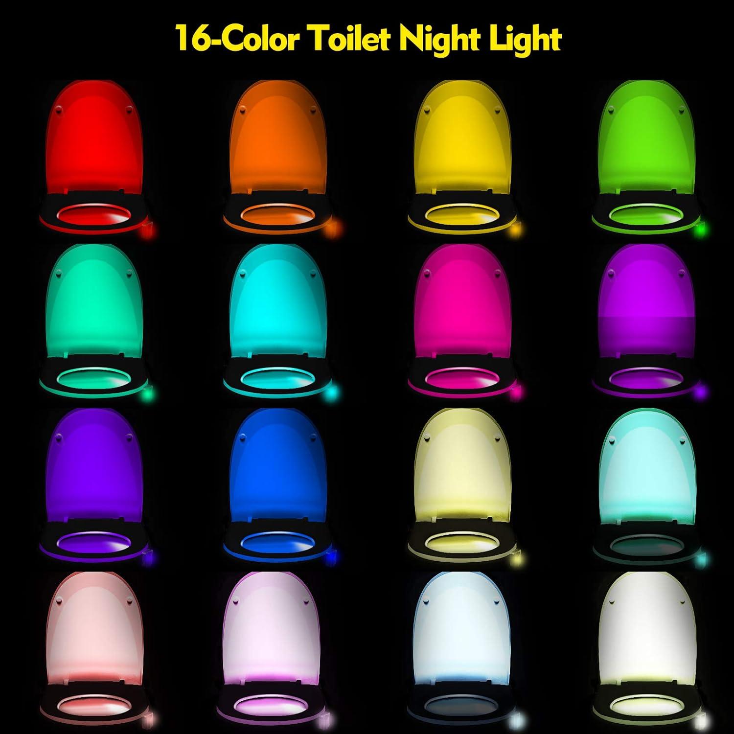 Honoson 6 Pieces Toilet Night Light Motion Activated Sensor Lamp 16 Colors Changing LED Inside Toilet Bowl, LED Light for Washroom Bathroom, Battery Not Included