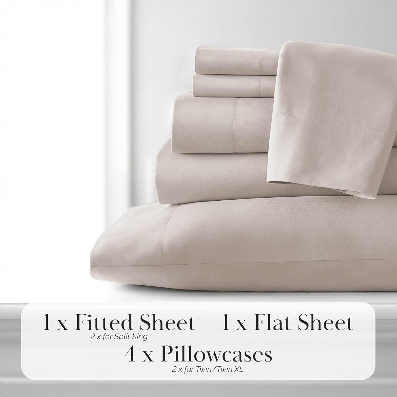 Southshore Fine Living, Inc. 6-Piece, 21-Inch Queen Sheets Deep Pocket, Pet Hair Resistant Queen Bed Sheet Set with Extra Deep Pocket Fitted Sheet, Bone Colored Sheets and Pillow Cases Set of 4, Bone