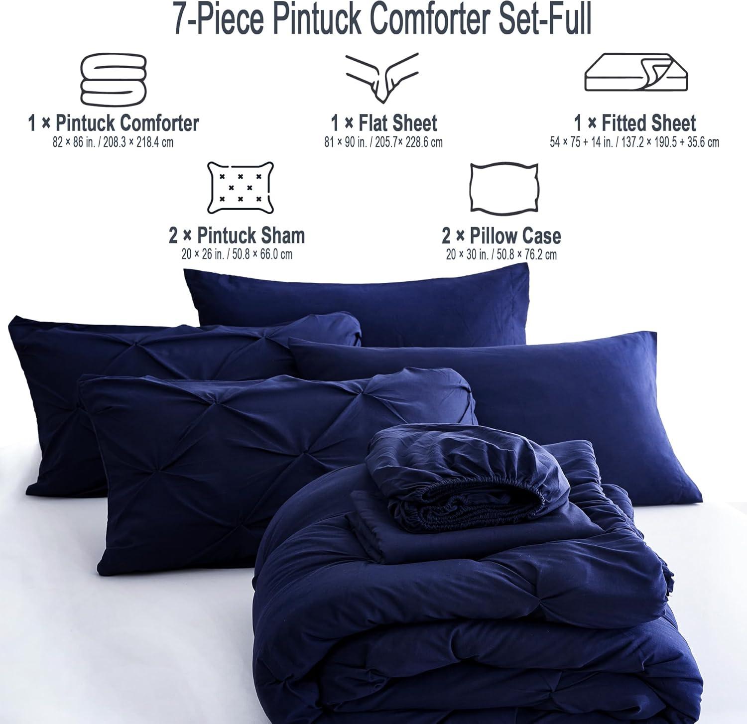 Comforter Set for Bedroom Navy Blue - Full - 7 Piece