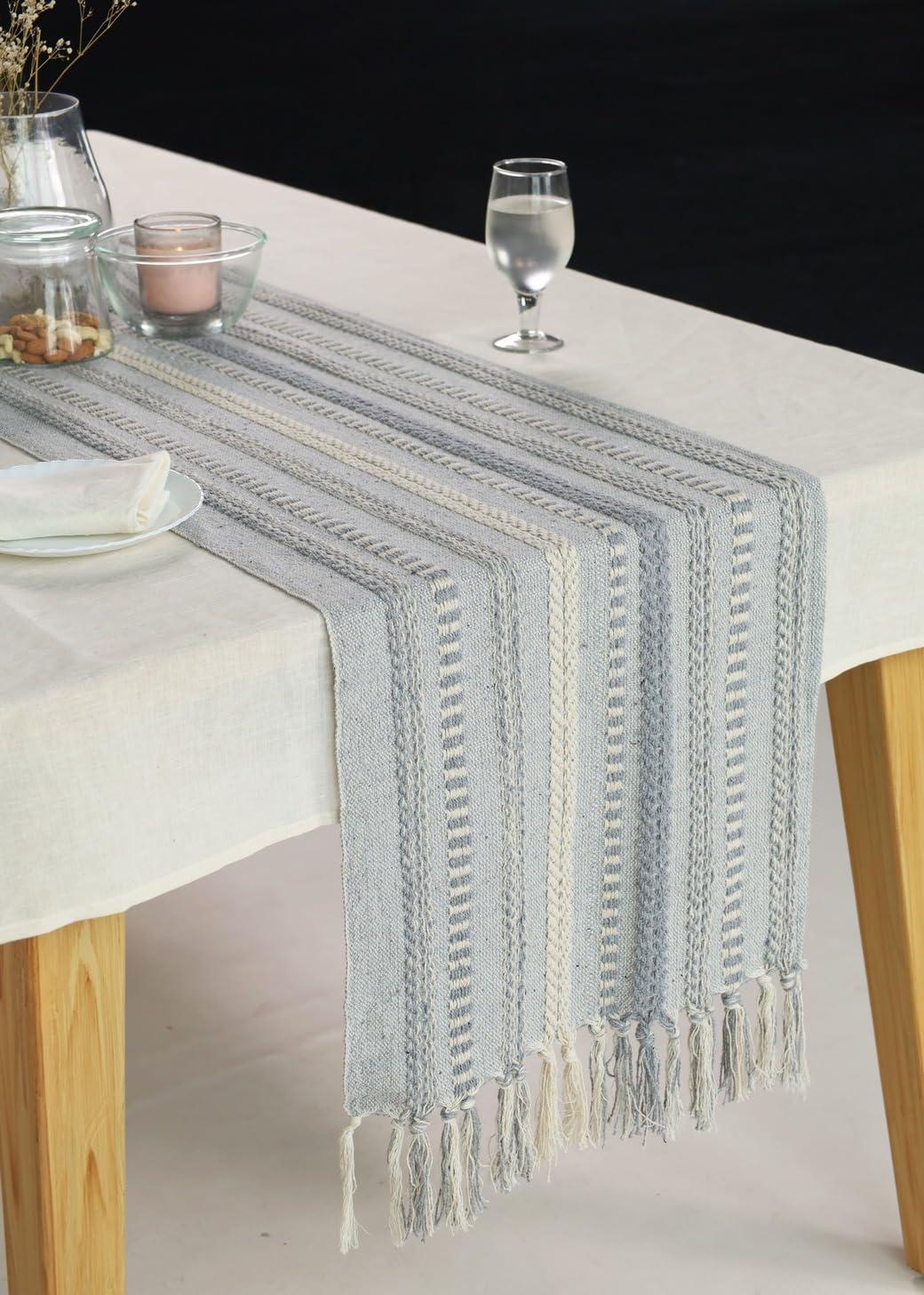 Cool Gray Braided Stripe Table Runner 15x72
