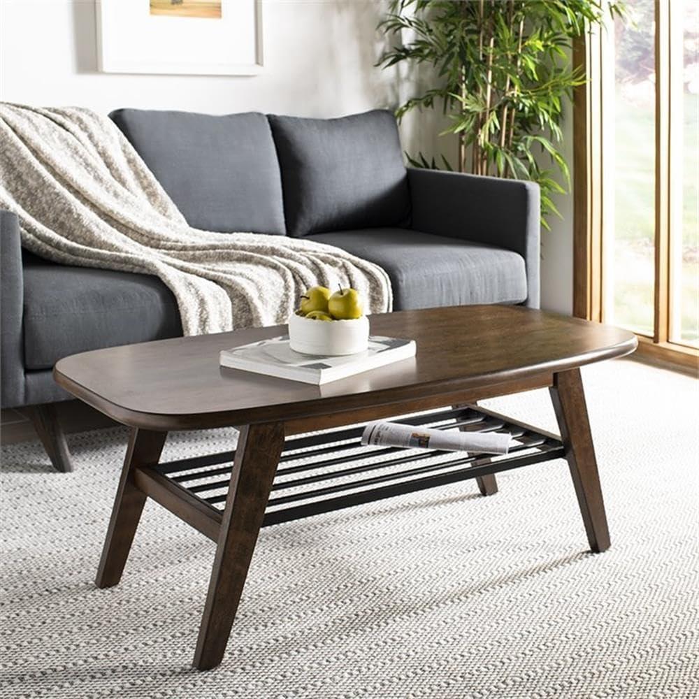 Oren 2 Tier Coffee Table - Walnut/Black Metal - Safavieh