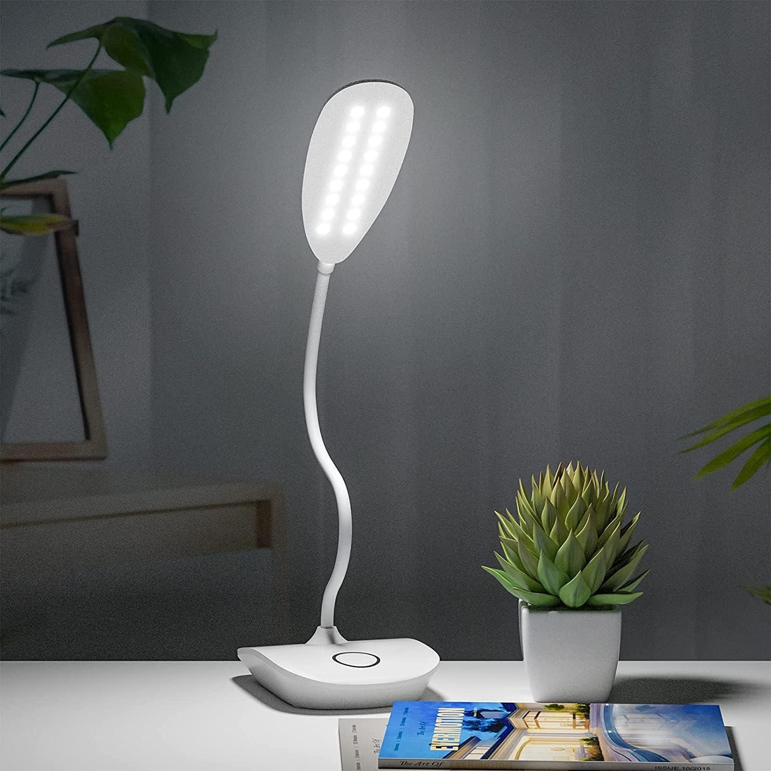 LED Desk Lamp, DEEPLITE Desk Light 3 Lighting Modes Stepless Dimming, Table Lamp Battery Operated 5W Touch Control Eye Caring, Flexible Gooseneck, Portable Reading Light for Dorm Study Office Bedroom