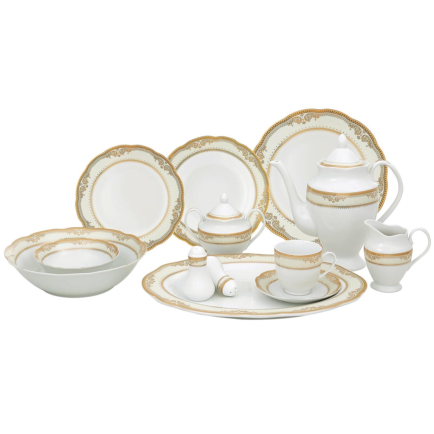 Lorren Home Trends 57 Piece Porcelain China Dinnerware Set - Service for 8