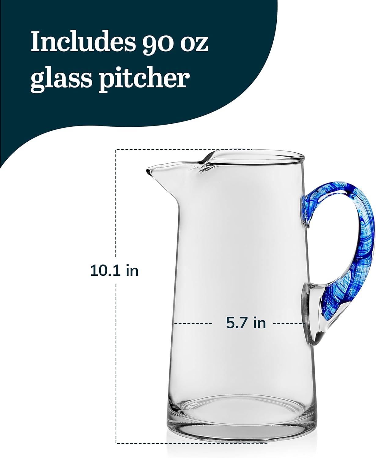 Libbey Cabos Blue-Handled Glass Pitcher, 90-ounce