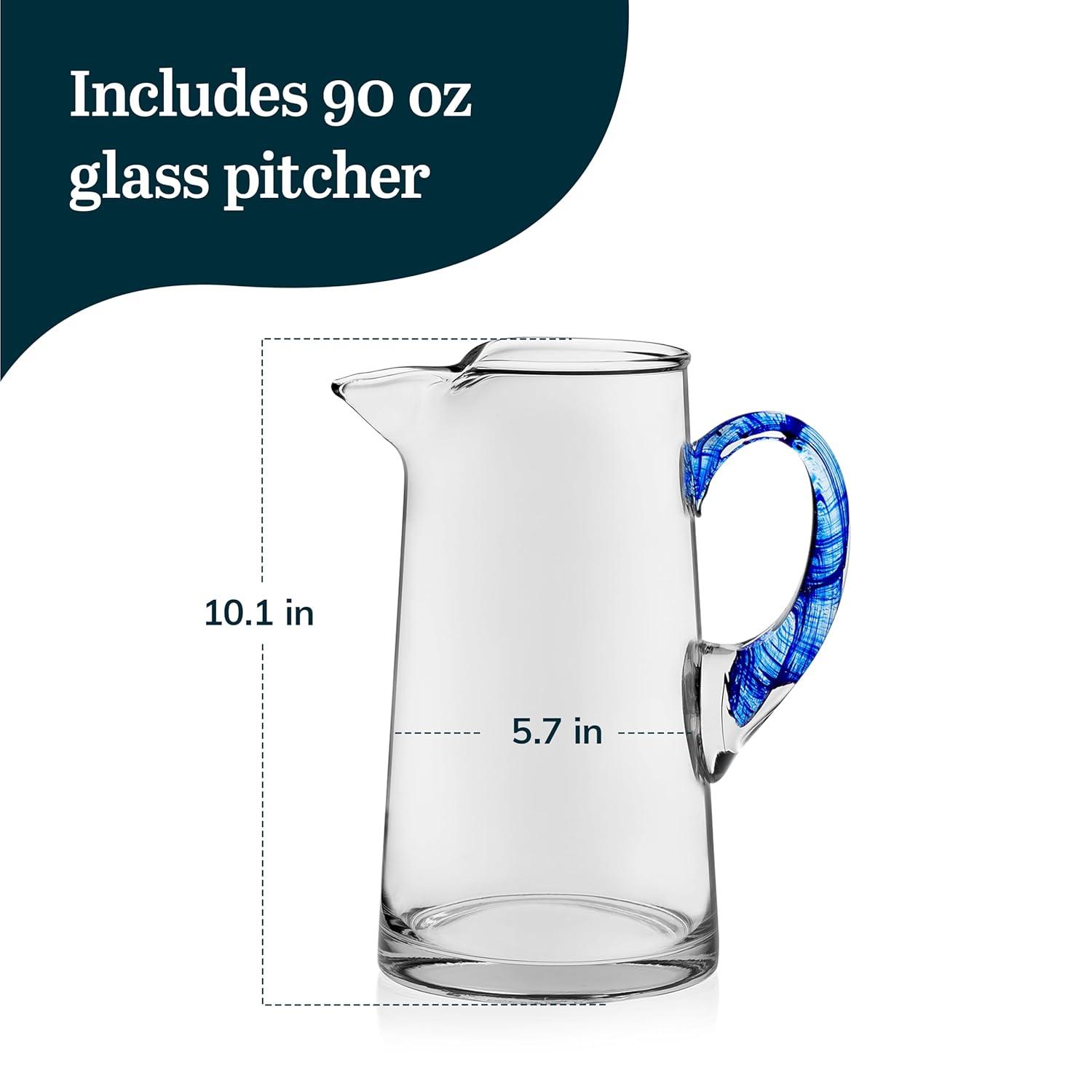 Libbey Cabos Blue-Handled Glass Pitcher, 90-ounce