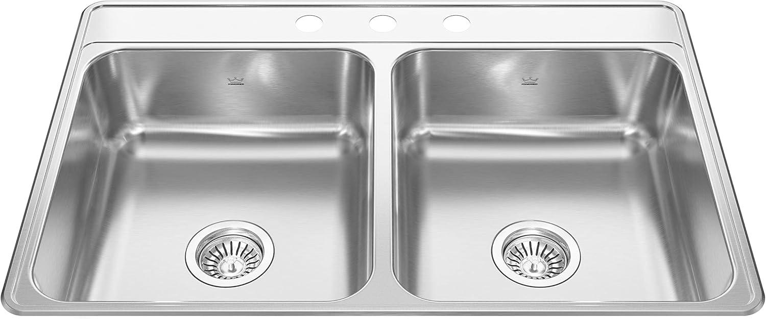 33-Inch Satin Stainless Steel Double Bowl Kitchen Sink