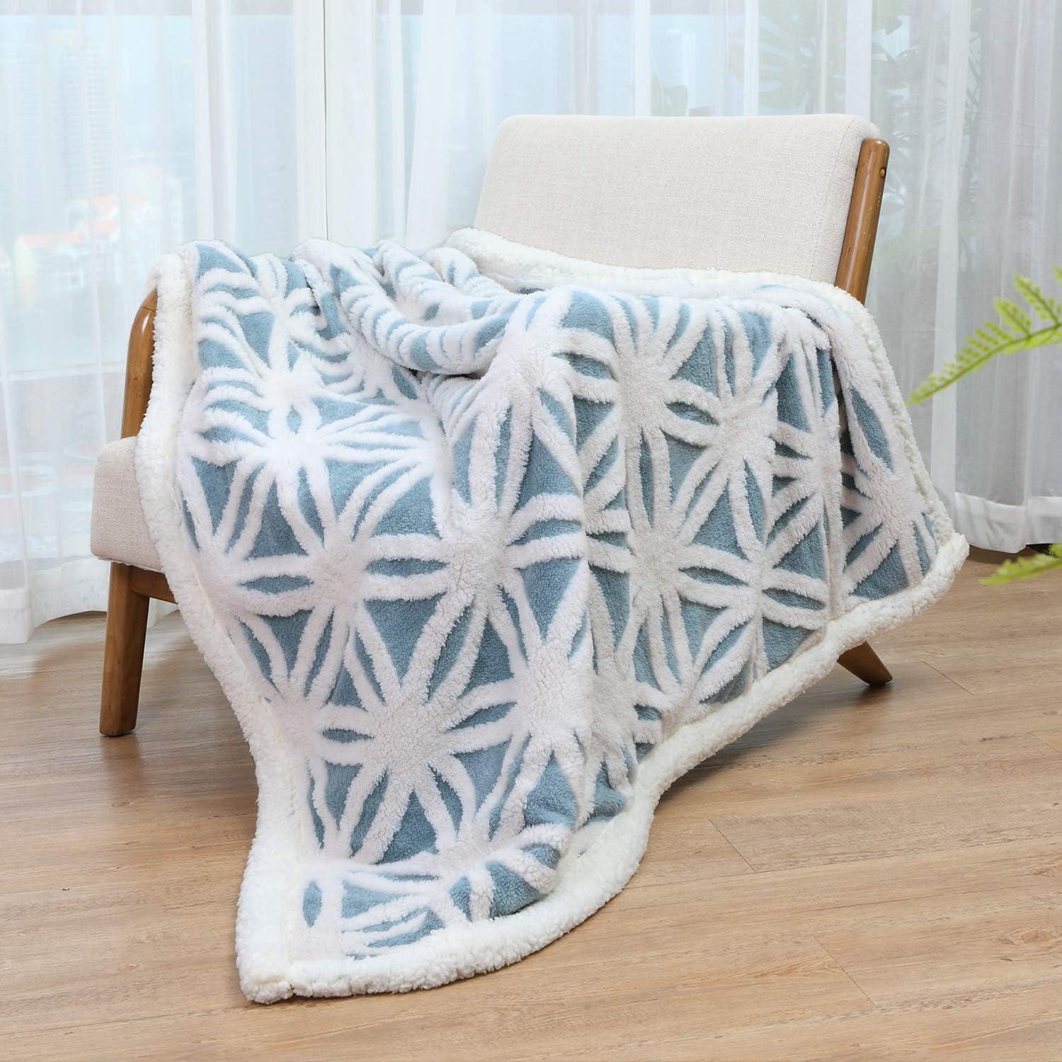 Light Blue and White Reversible Sherpa Fleece Kids Throw Blanket