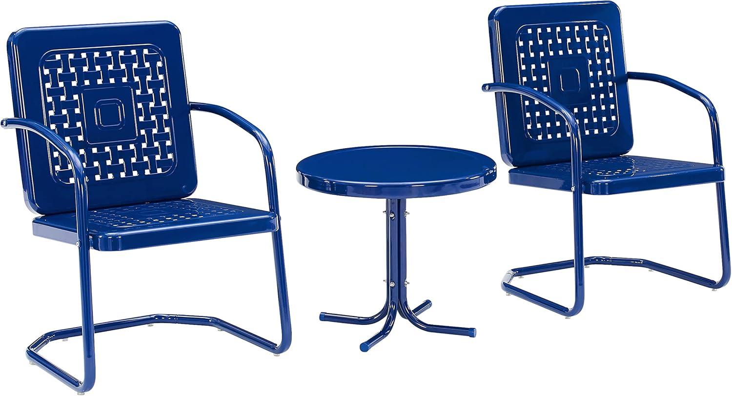 Navy Gloss Metal Outdoor Chair Set with Side Table