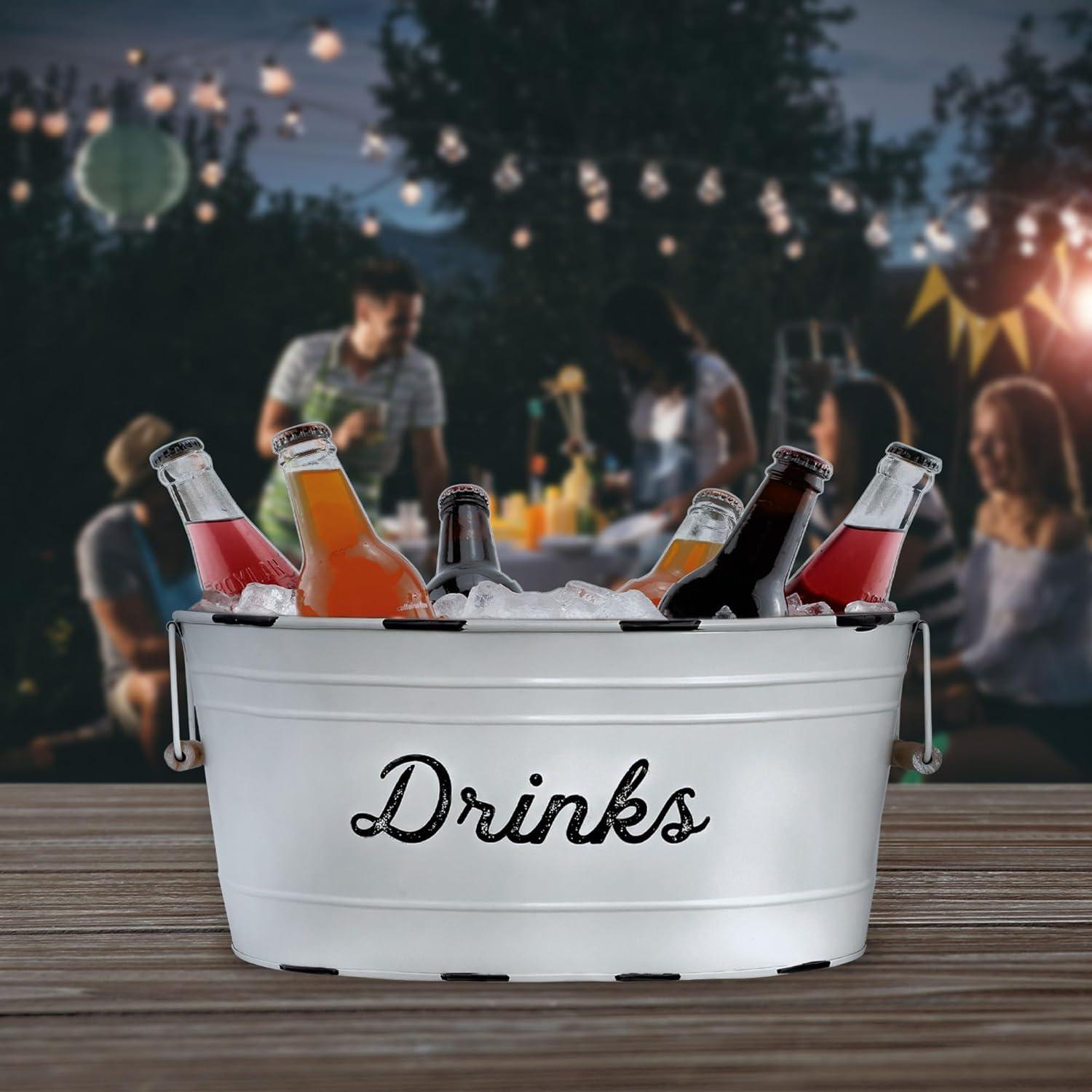 AuldHome Design White Farmhouse Enamelware Drinks Tub; Farmhouse Metal Beverage Serving Container