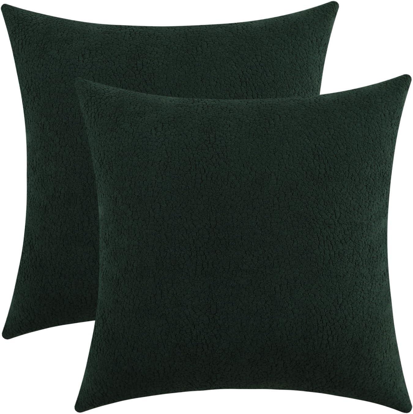 Hunter Green Chenille Square Decorative Pillow Set, 18 x 18 Inches