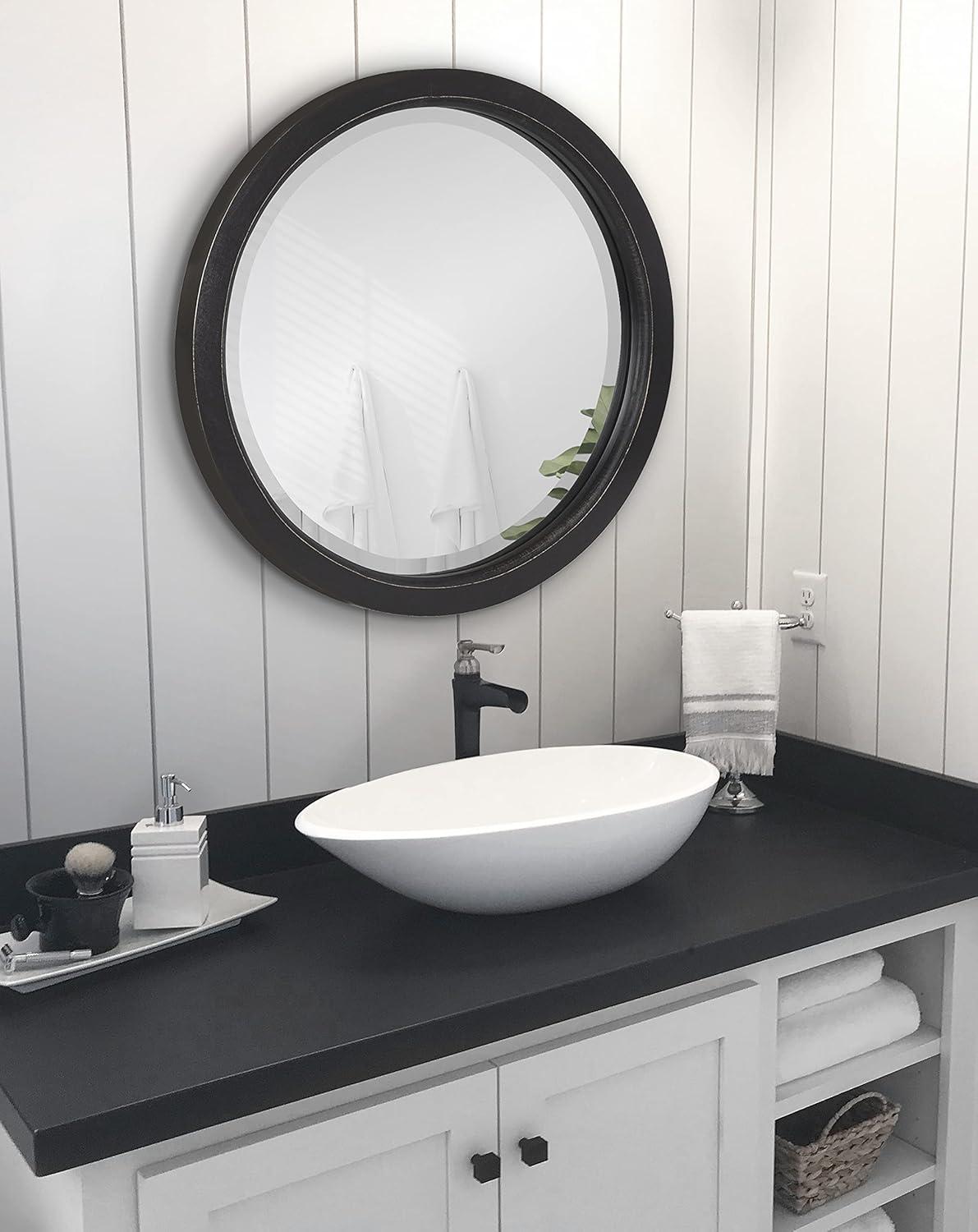 18" x 18" Hogan Round Framed Decorative Wall Mirror Black - Kate & Laurel All Things Decor: Modern Farmhouse Style, Solid Wood