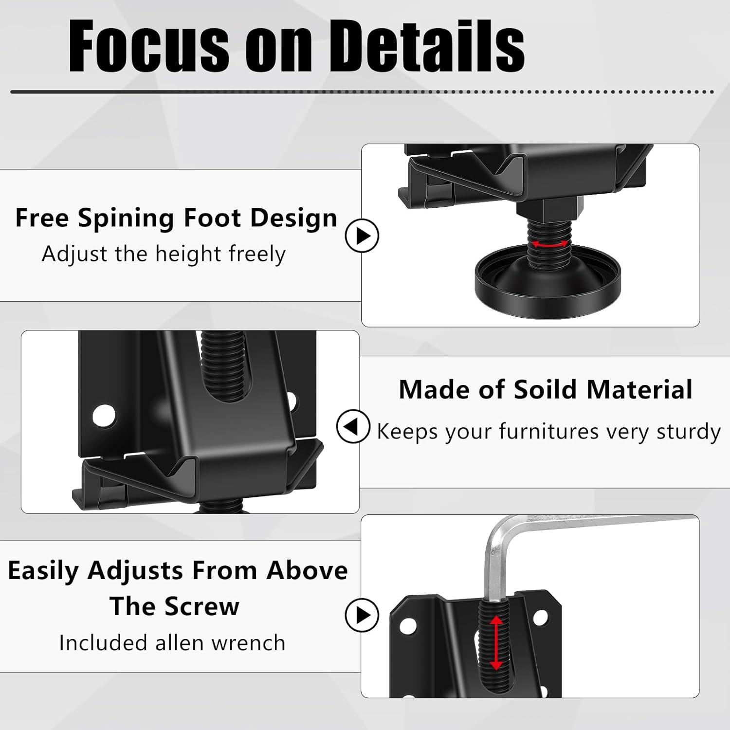 4 Pack Folding Shelf Brackets, Heavy Duty Lock Extension Support Black Folding Table Legs, Adjustable Furniture Legs for Table Bed Leg Cabinets, Workbench, Foldable Bracket
