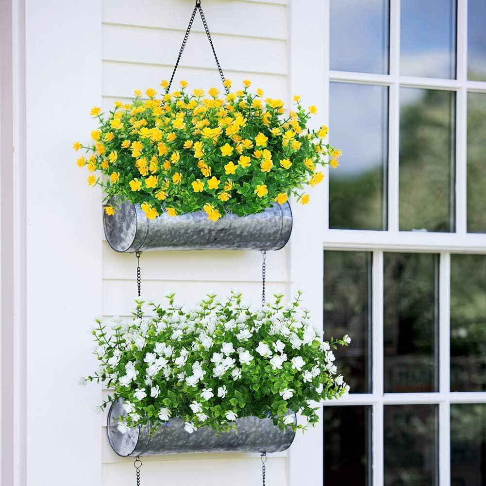 Baumaty 6 Bundles Outdoor Artificial Flowers UV Resistant Boxwood Plants, Greenery for Indoor Outside Hanging Garden Porch Window Box Home Wedding Farmhouse Decor (Yellow)