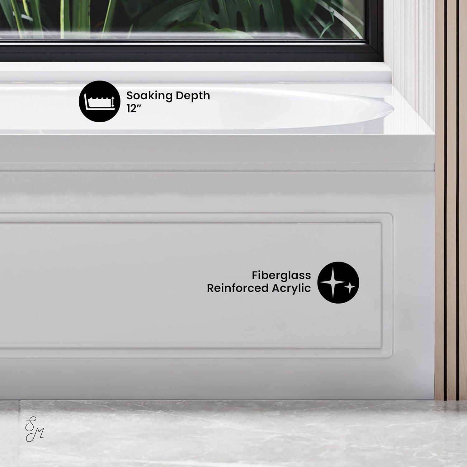 Concorde 60" x 32" Acrylic Glossy White, Alcove, Integral, Apron Bathtub