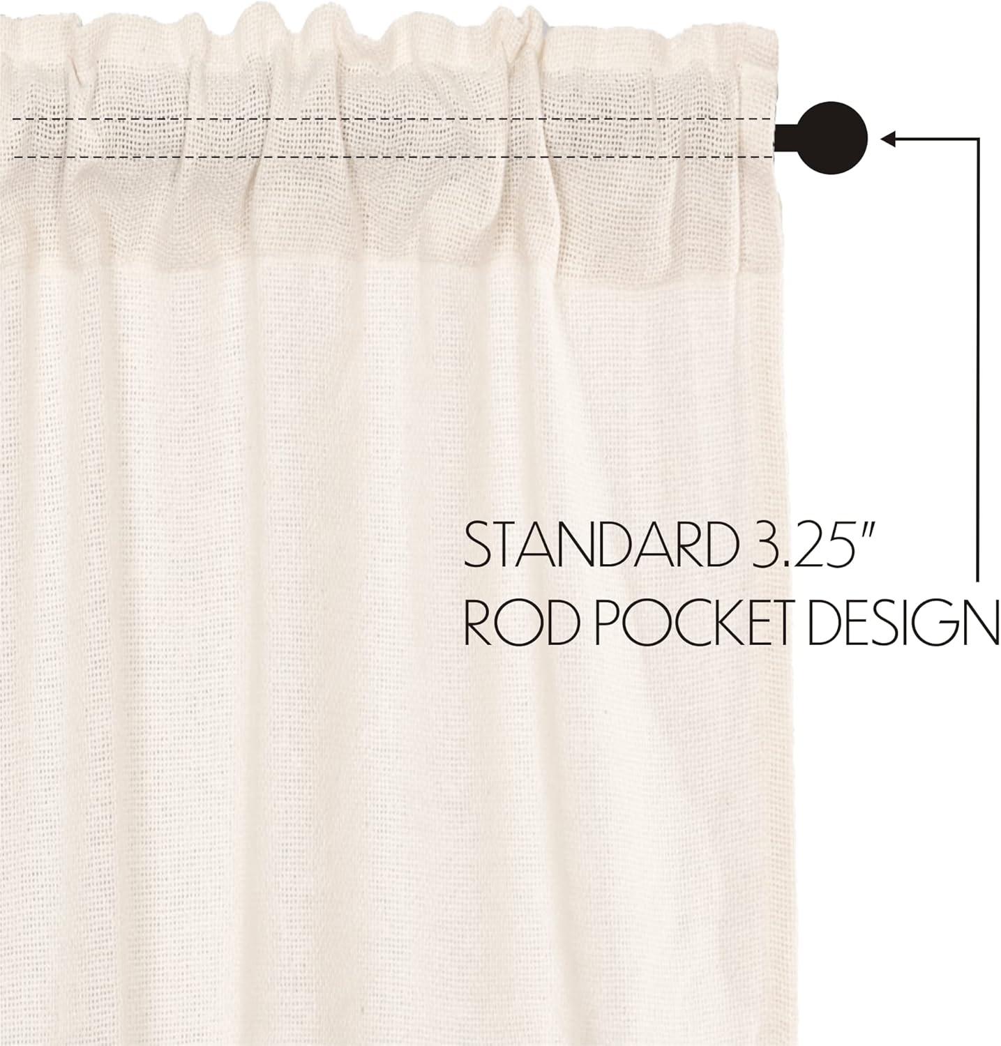 VHC Brands Burlap Chocolate Solid Color Cotton Farmhouse Kitchen Curtains Rod Pocket Drawstring Ties Prairie Swag Pair, Antique White