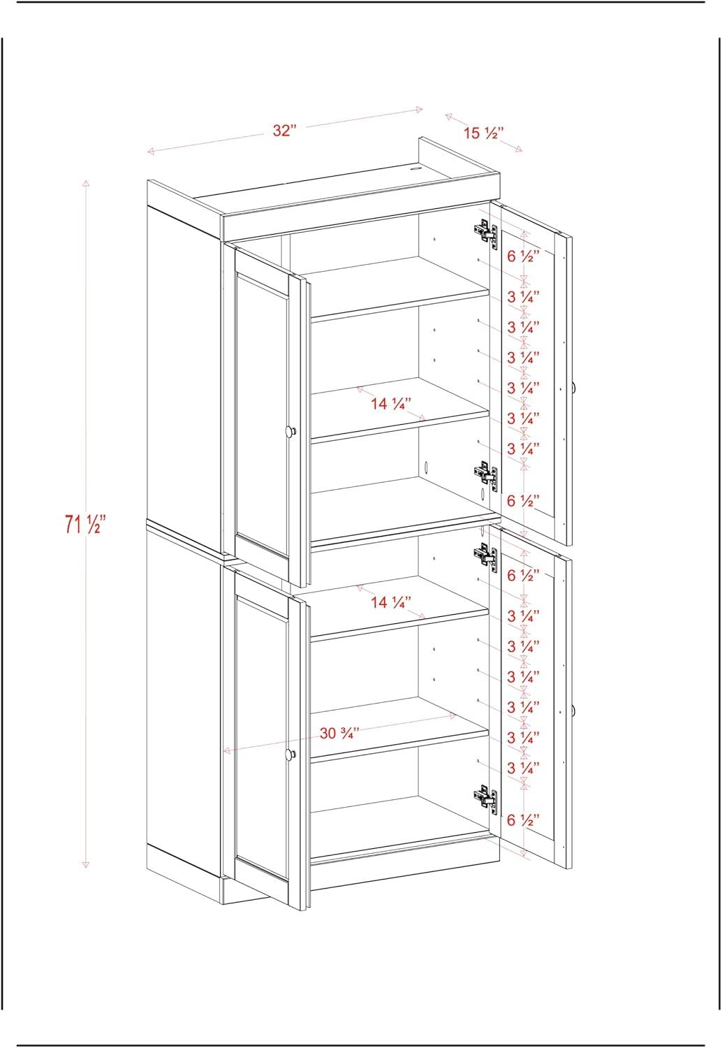 Palace Imports 100% Solid Wood Kitchen Pantry Storage Cabinet with Doors and Adjustable Shelves, White