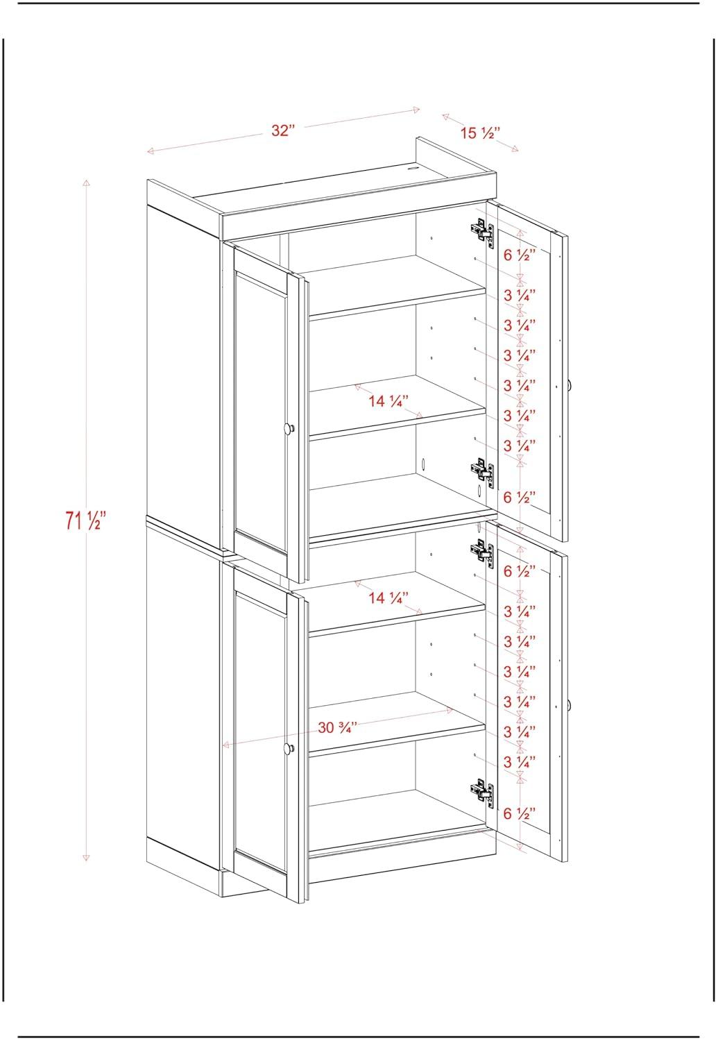 Palace Imports 100% Solid Wood Kitchen Pantry Storage Cabinet with Doors and Adjustable Shelves, White