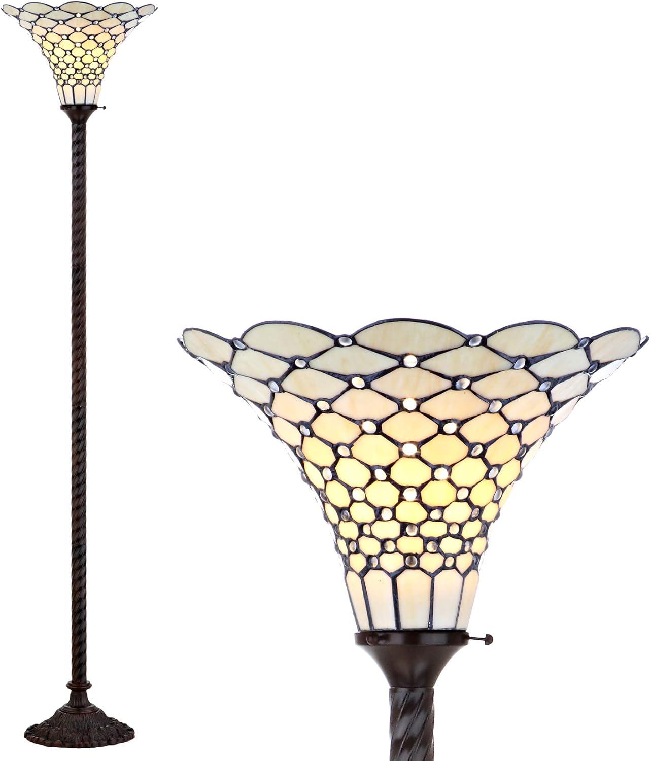 70" Bronze Tiffany-Style Stained Glass Torchiere Lamp