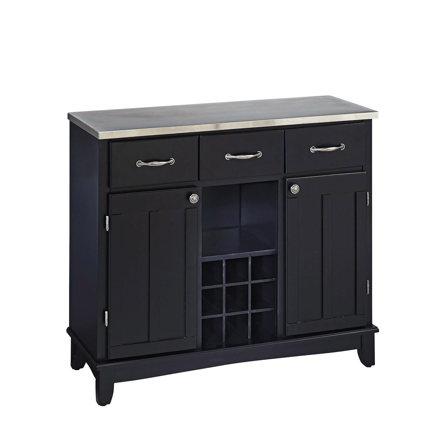 36.25" Sideboard Buffet Servers with Stainless Top Black - Home Styles: Kitchen Hutch, Credenza Console