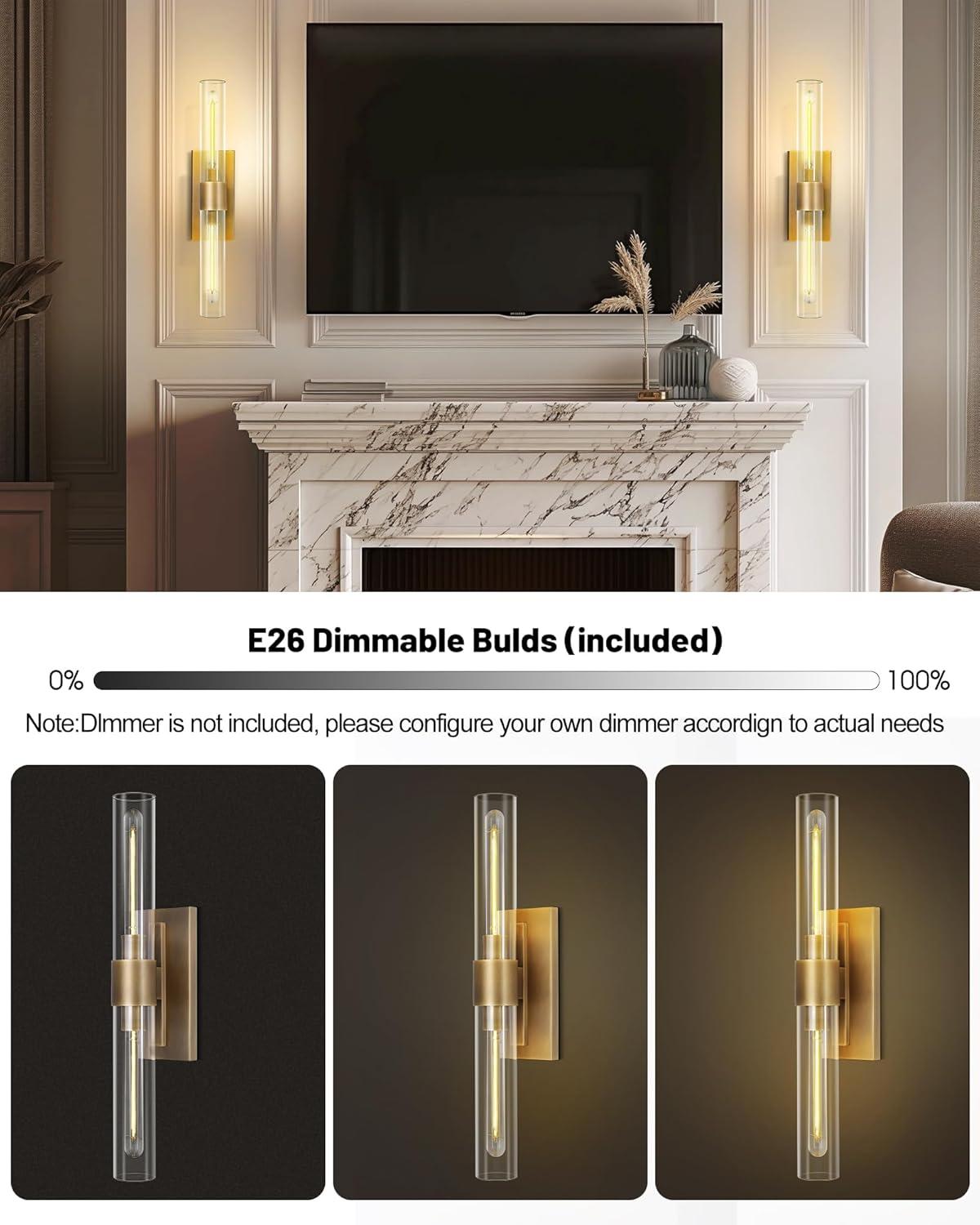 Mailus Wall Sconces, 22.8" Industrial-Chic Dual Glass Cylinder Wall Sconce(Set of 2)