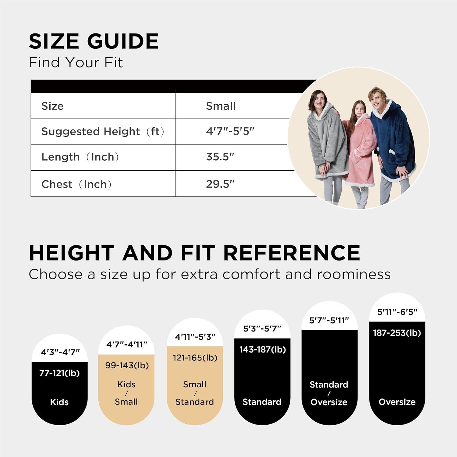 Bedsure Blanket Hoodie, Wearable Blanket for Adults & Kids as Gifts for Women Men, Birthday Gifts for Women Mom Girl Sherpa Oversized Hoodie, Black, Standard