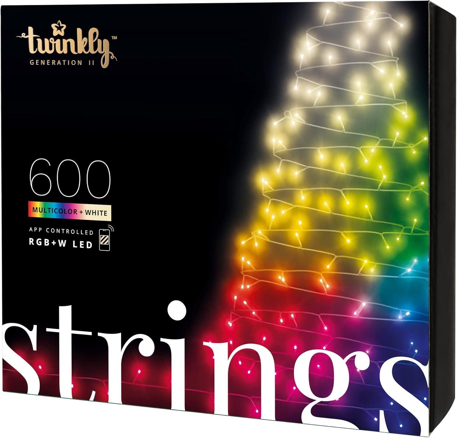 Twinkly App-Controlled 157.5ft Smart String LED Lights with 600 RGB+W LEDs - WiFi & Bluetooth Connectivity, Sync with Music, Indoor/Outdoor Use (IP44), Compatible with Google Assistant & Amazon Alexa